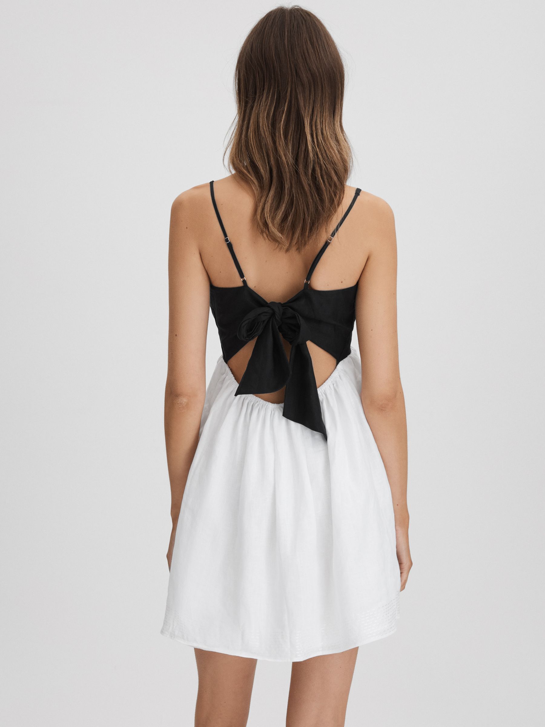 Linen Colourblock Mini Dress in Black/White