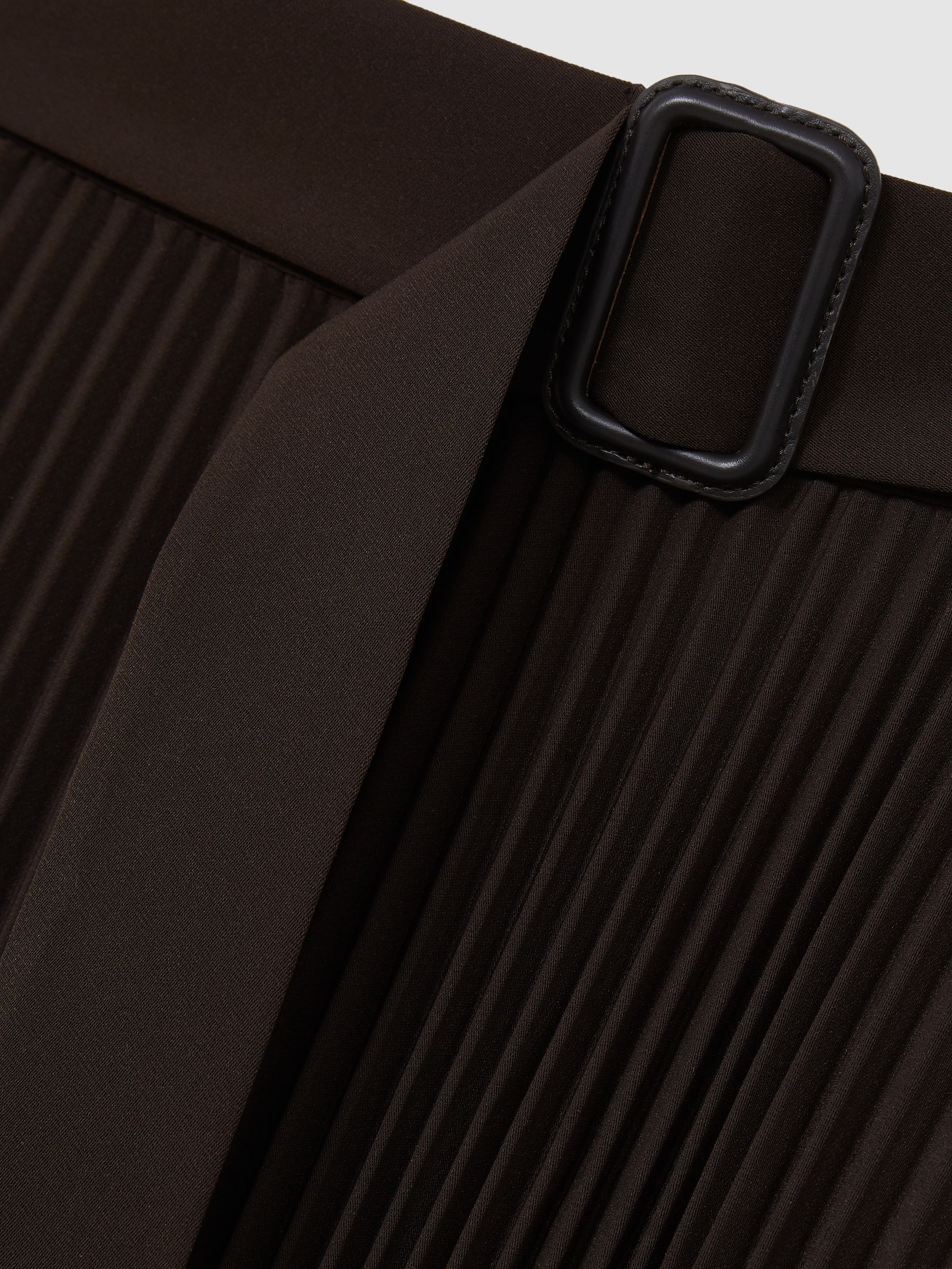 Pleated Belted Midi Skirt in Chocolate Brown