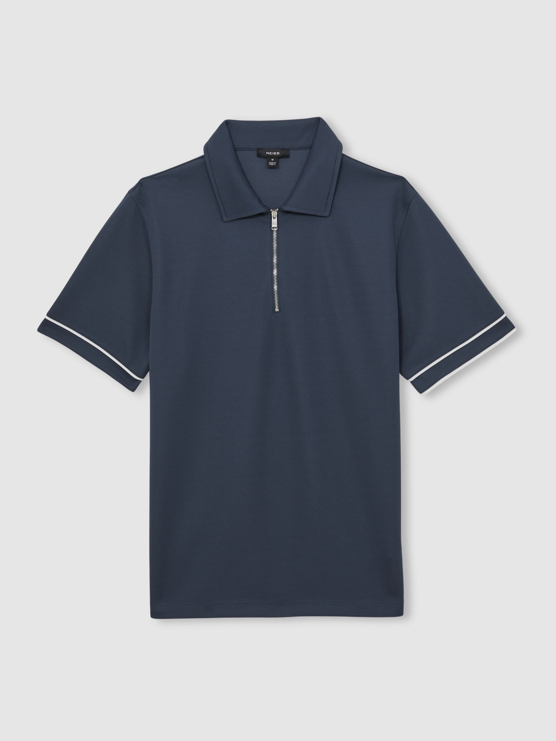 Textured Half-Zip Tipped Polo Shirt in Airforce Blue