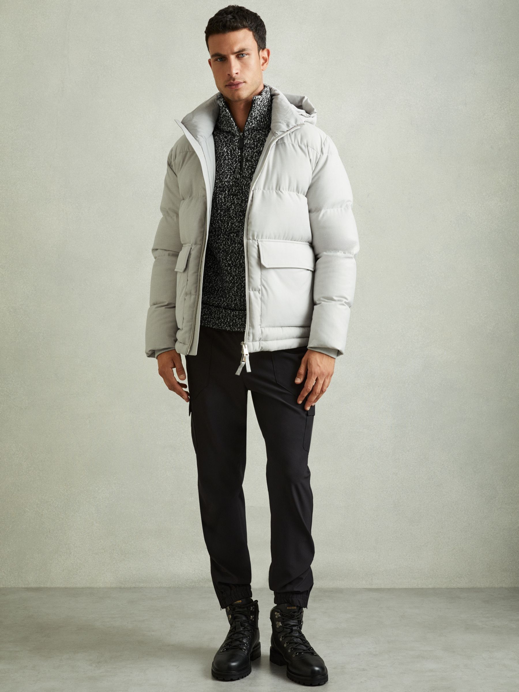 Marled Cotton and Wool Funnel-Neck Jumper in Black/White