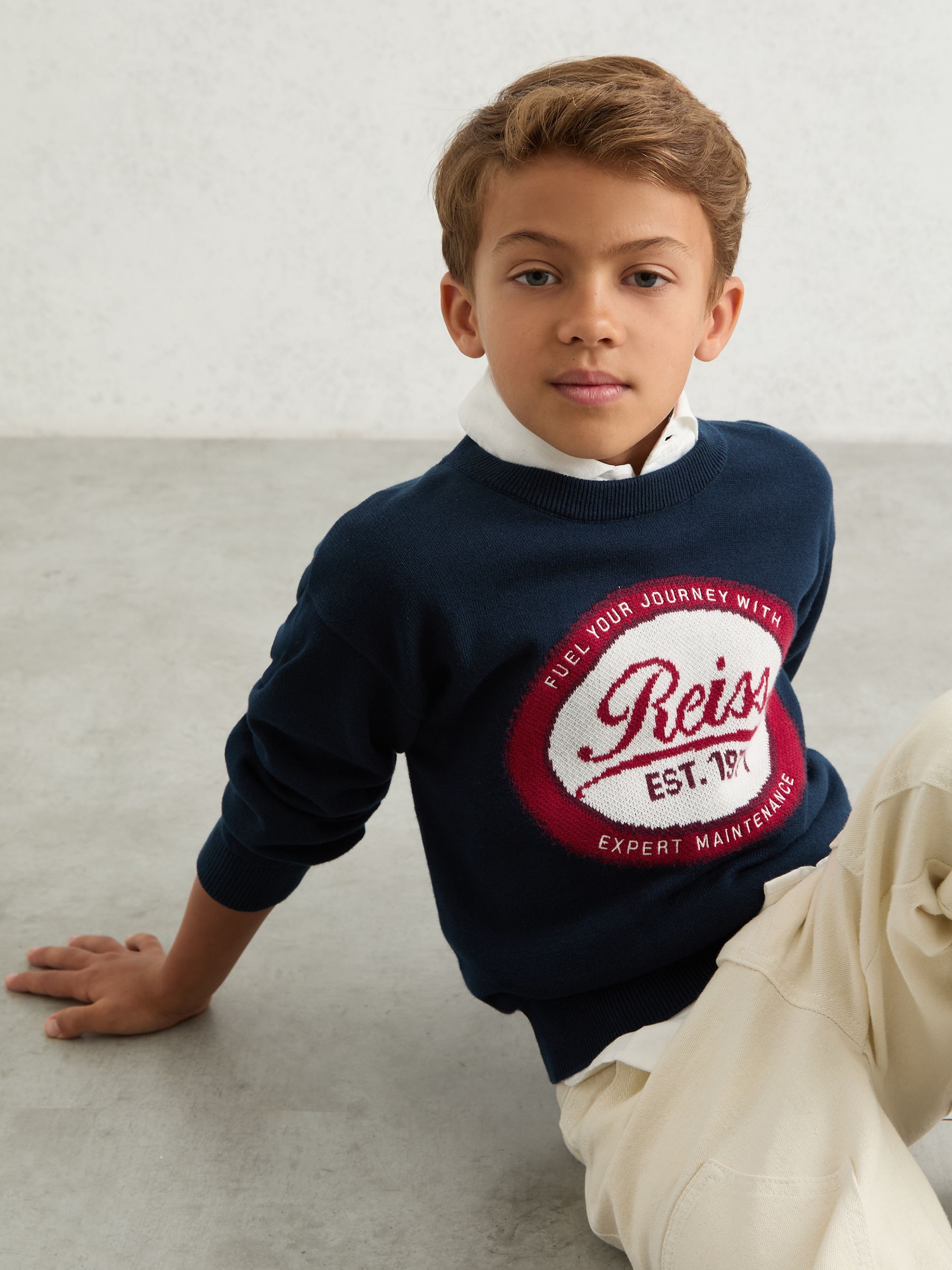 9-13 yrs Cotton Motor Cars Logo Jumper in Navy