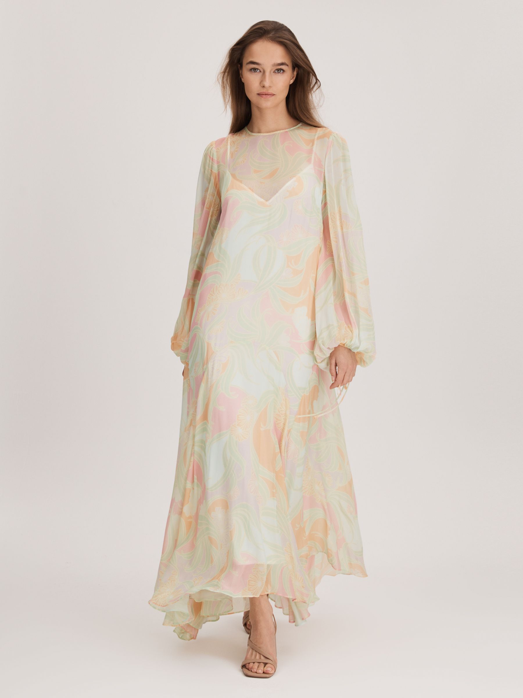 Florere Multi Florere Sheer Asymmetric Midi Dress
