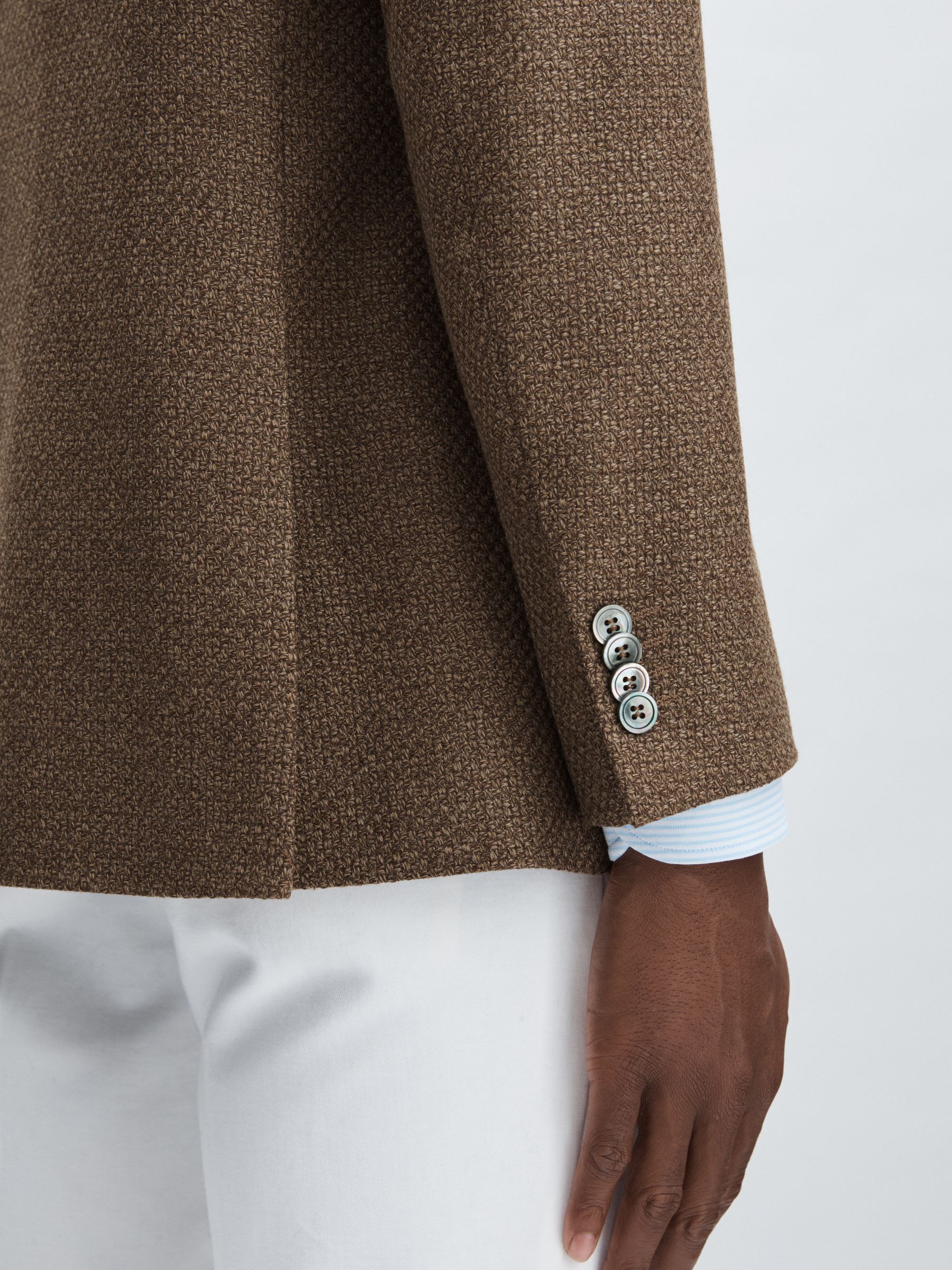 Oscar Jacobson Woven Wool Double-Breasted Blazer in Dark Brown