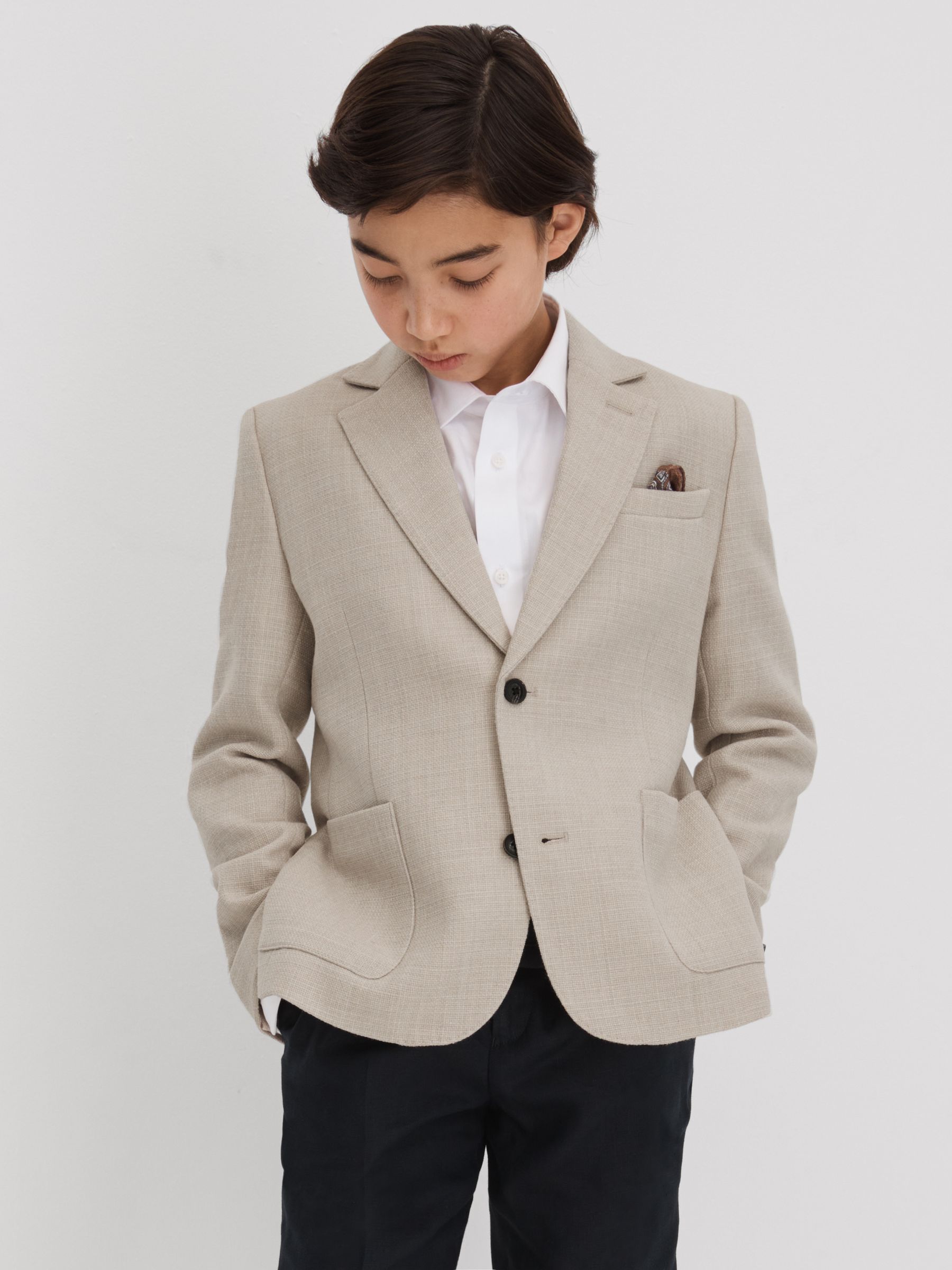 3-9 yrs Textured Wool Blend Single Breasted Blazer in Stone