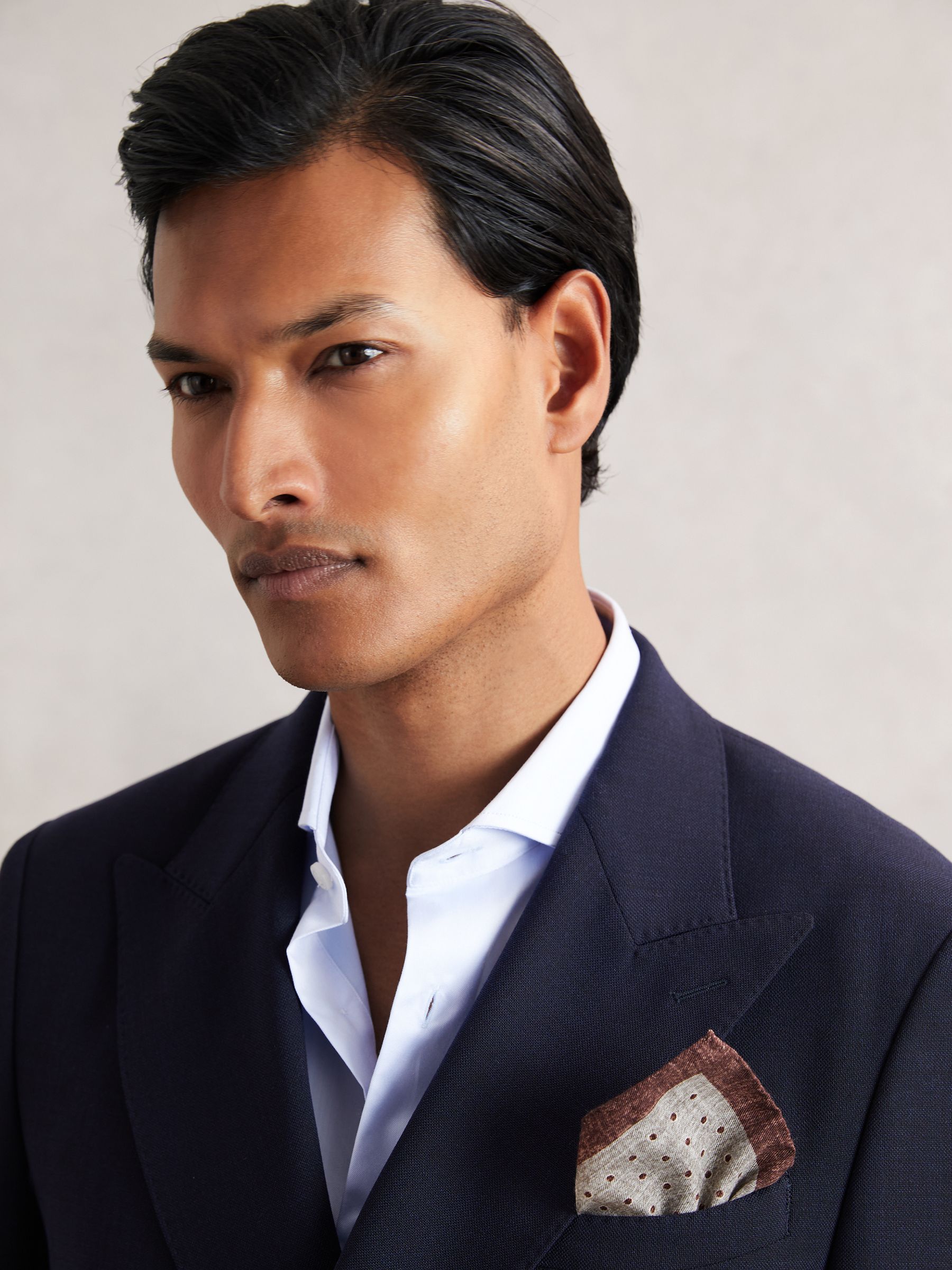 Wool-Cotton Polka-Dot Pocket Square in Grey Melange