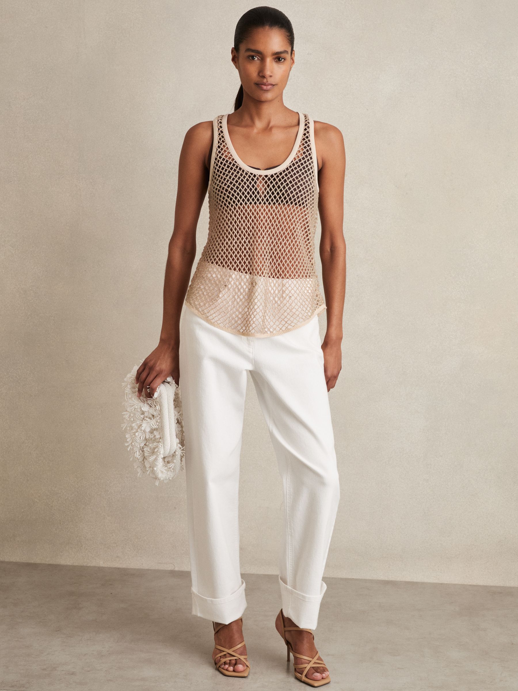 Mesh Knit Beaded Vest in Neutral