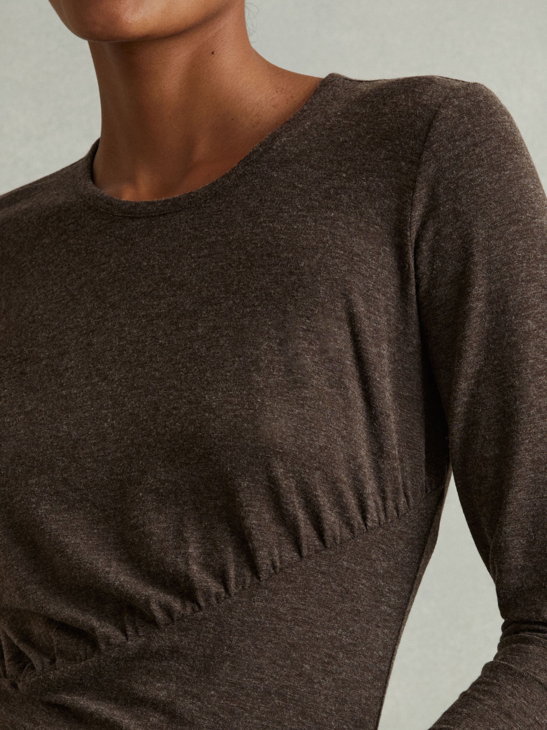 Marled Asymmetric Ruched Top in Chocolate