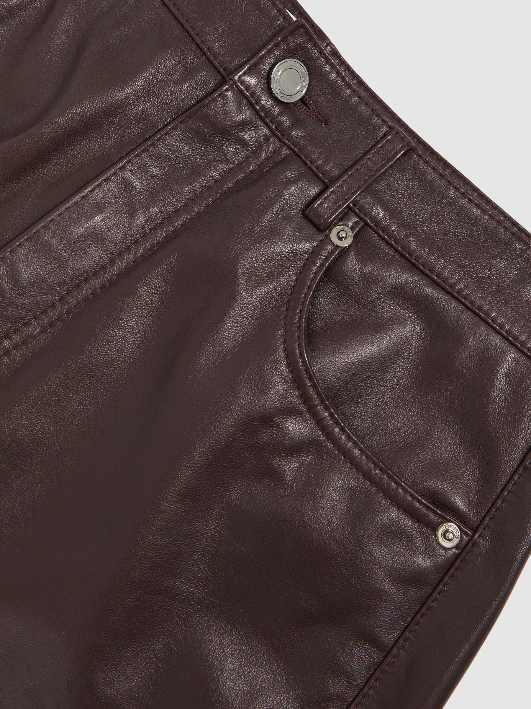 Petite Leather Slim-Leg Trousers in Oxblood Burgundy