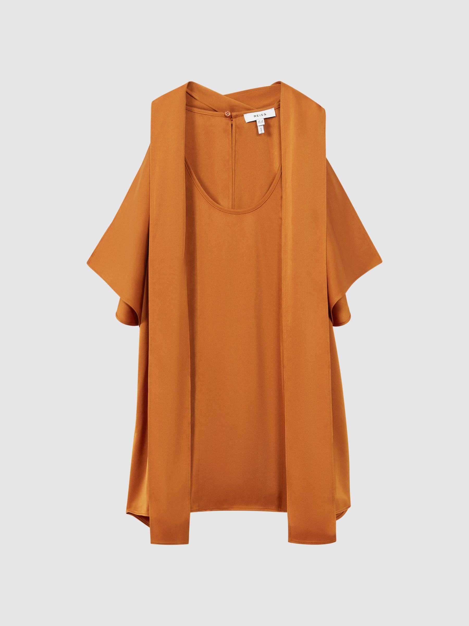 Tie Neck Draped Satin Blouse in Rust
