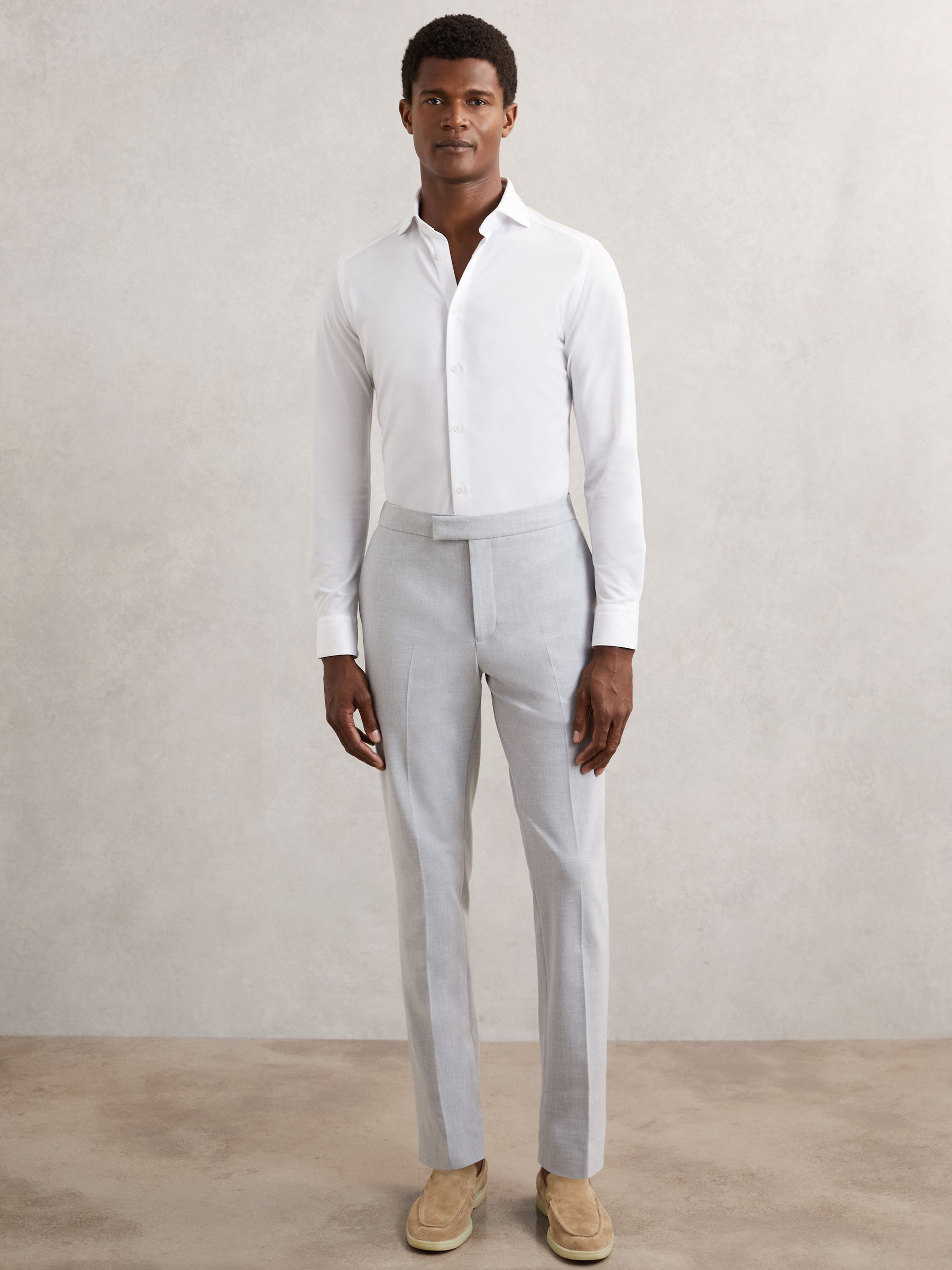 Cotton-Blend Jersey Cutaway-Collar Shirt in White