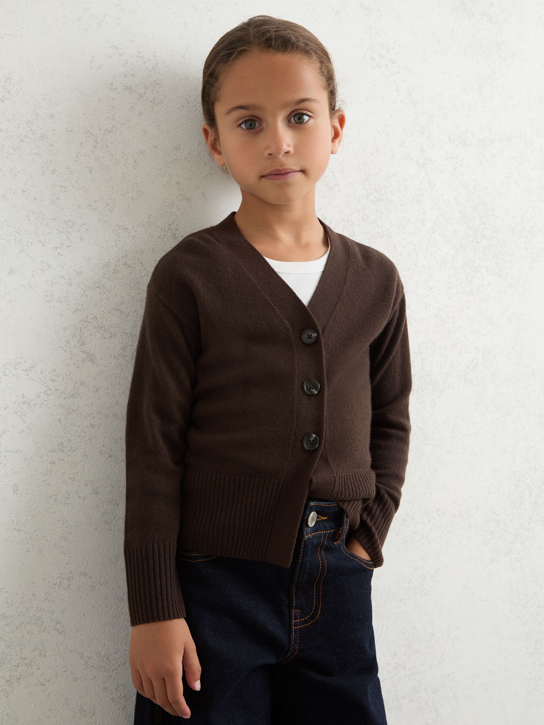 4-9 yrs Wool-Blend Fitted Cardigan With Cashmere in Brown