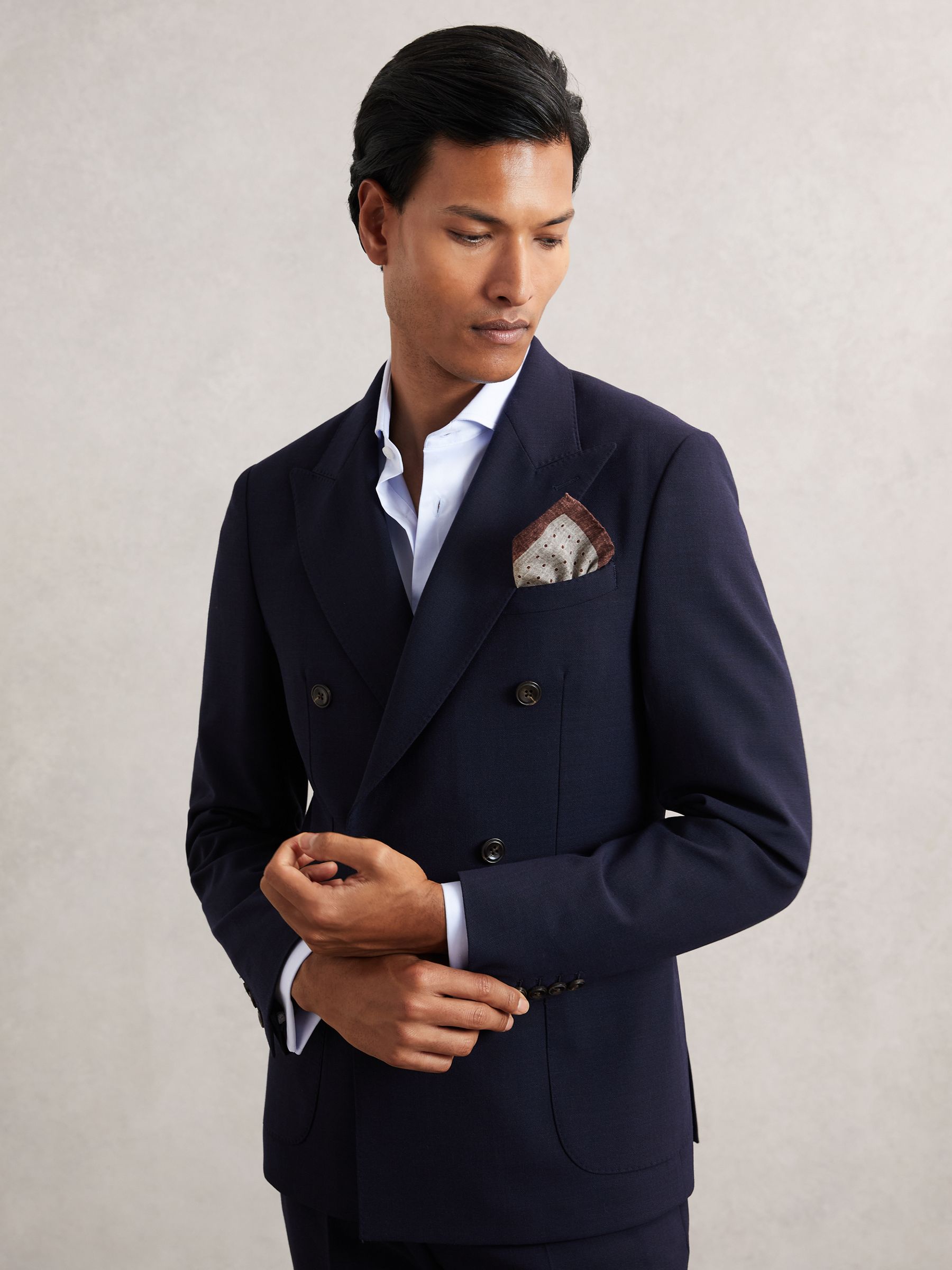 Wool-Cotton Polka-Dot Pocket Square in Grey Melange