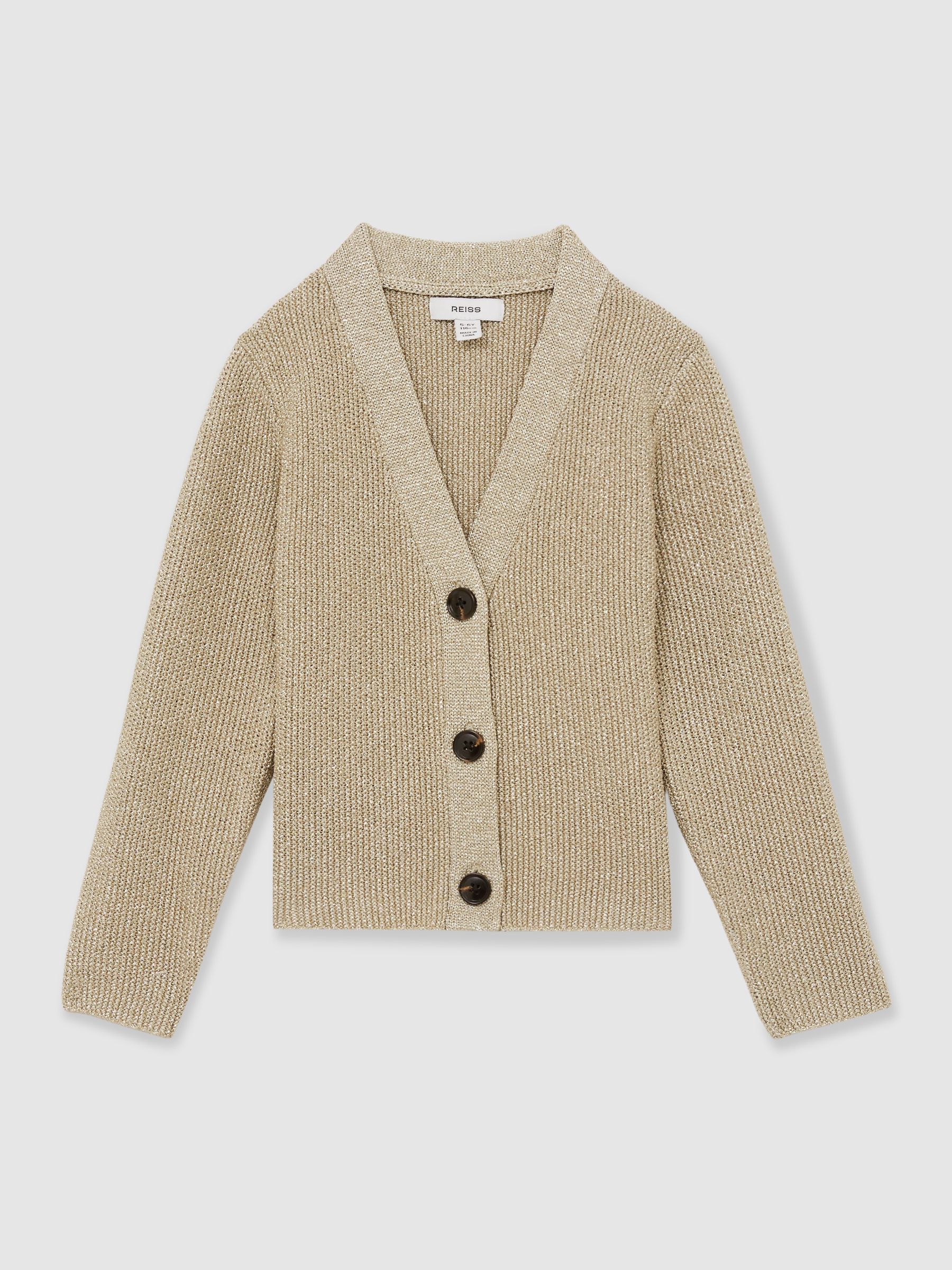 4-9 yrs Metallic-Knit V-Neck Cardigan in Gold