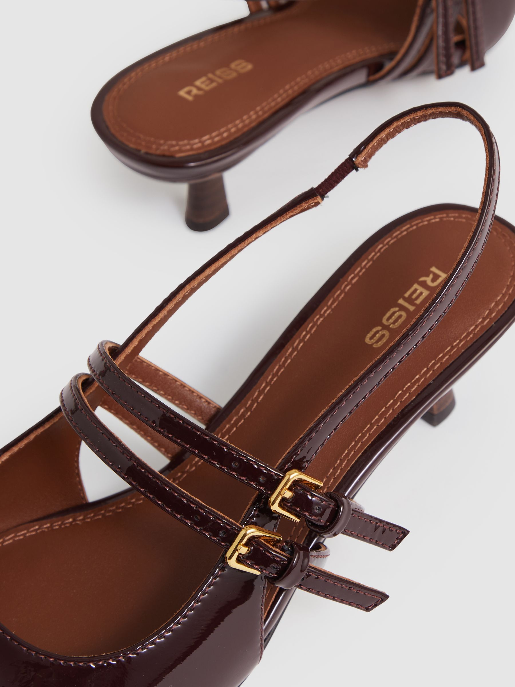 Leather Slingback Buckle Court Shoes in Oxblood