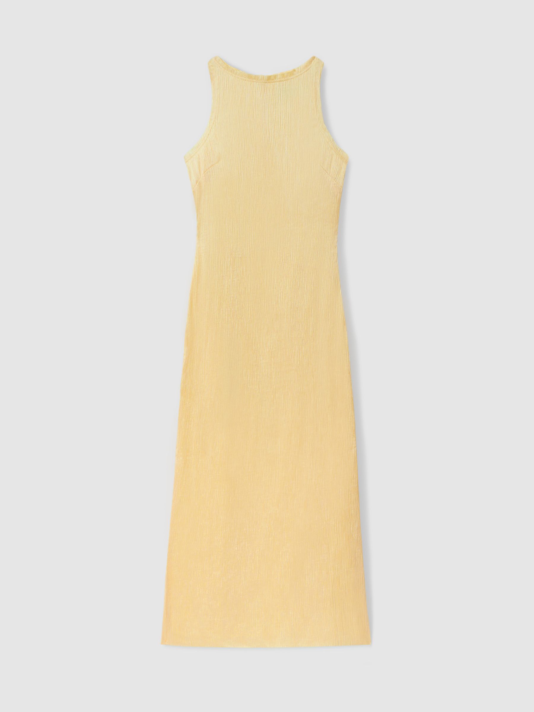 Enya Buttercup Anna Quan Plisse Raw Hem Maxi Dress