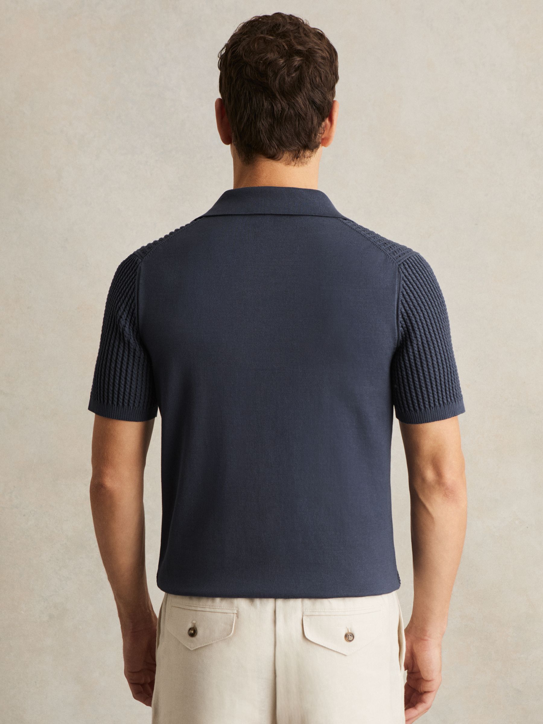 Micro-Cable Open-Collar Cotton-Blend Shirt in Dark Airforce Blue