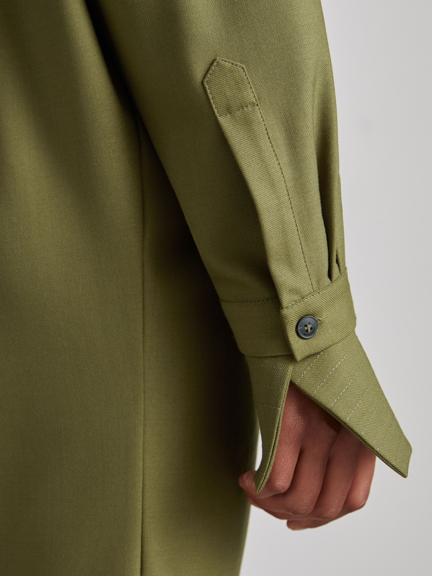 Atelier Draped Shirt Dress with Wool in Khaki