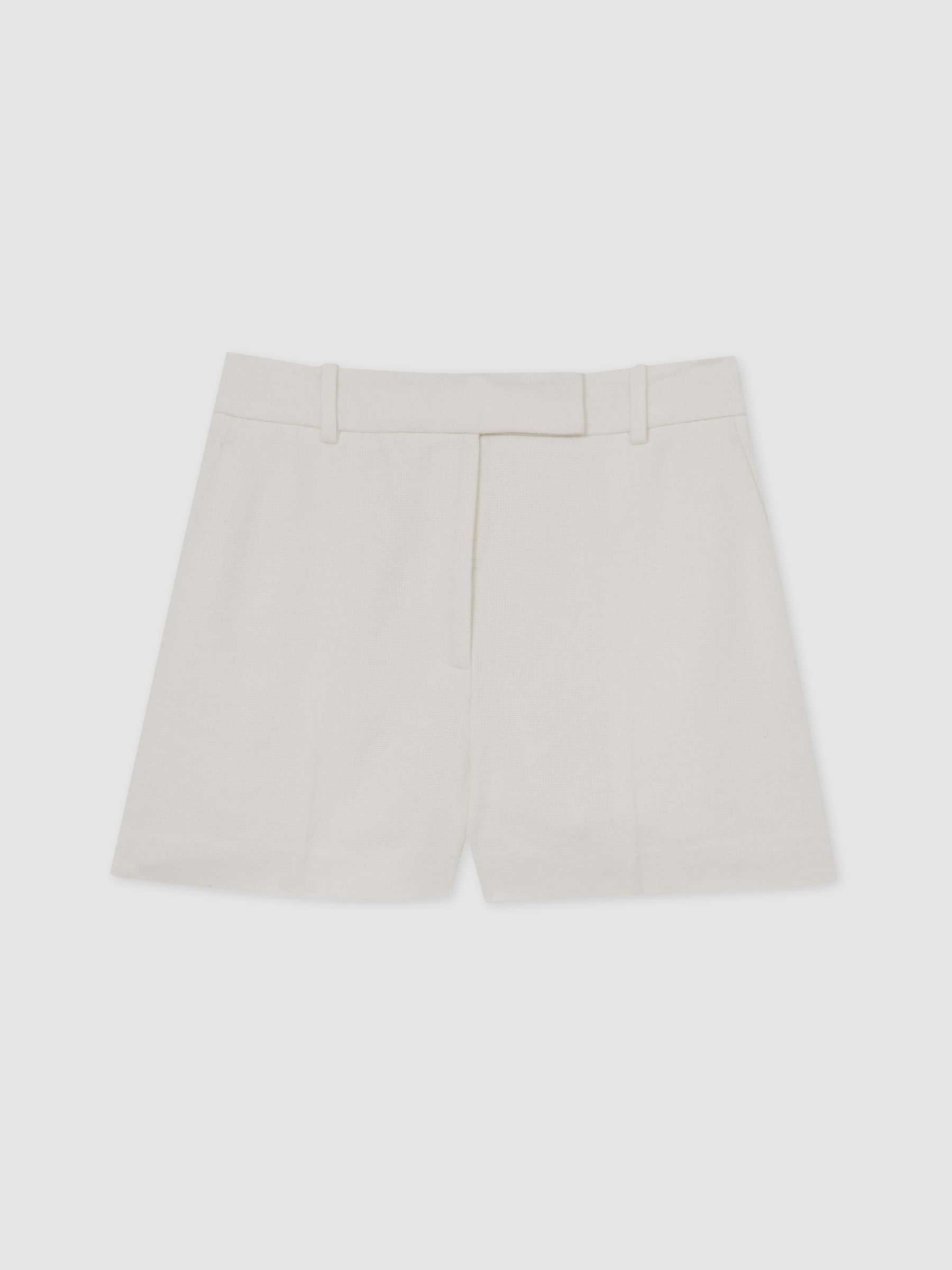 Linen-Blend Tailored Shorts in White