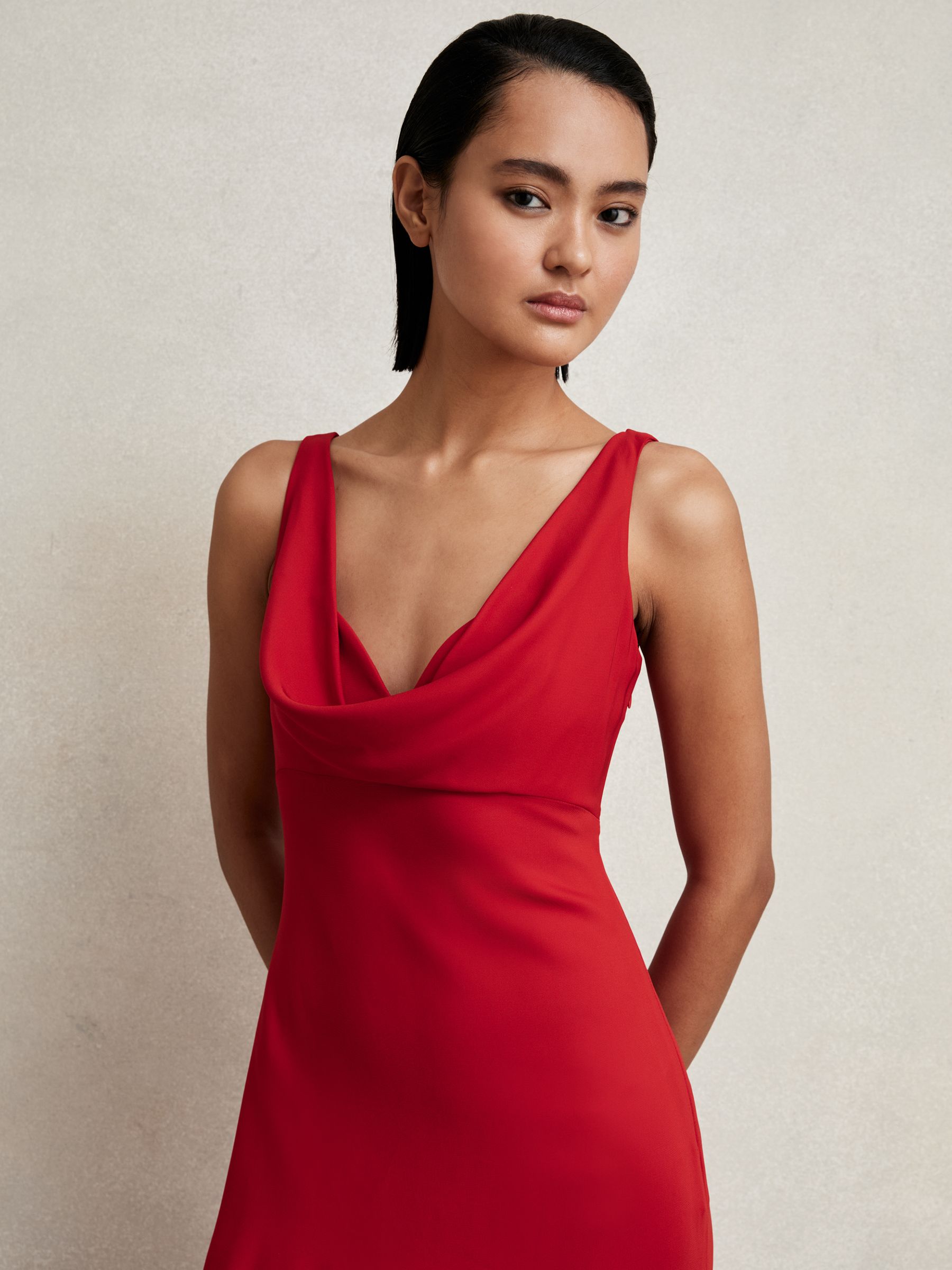 Cowl-Neck Sleeveless Maxi Dress in Red