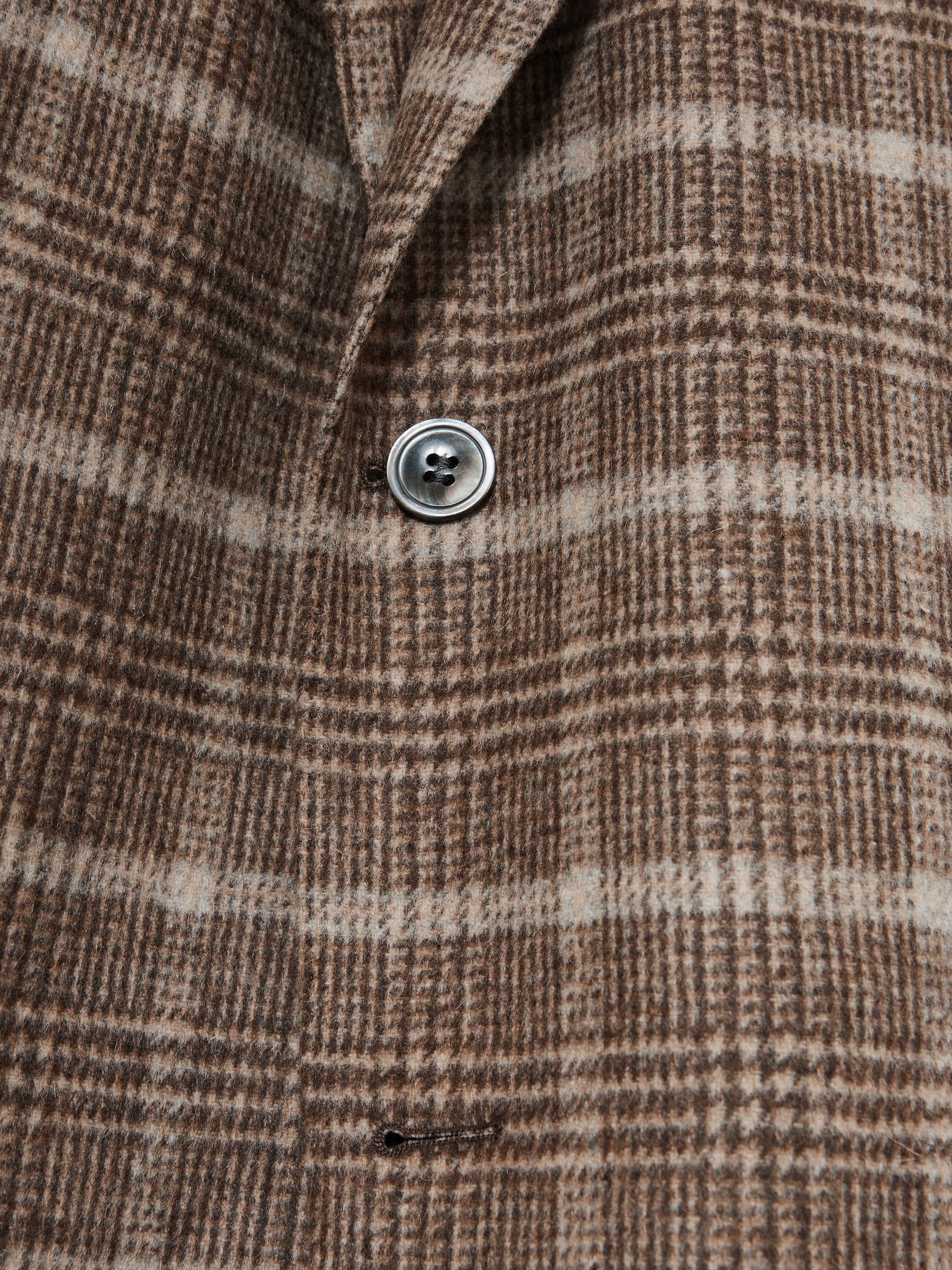 Oscar Jacobson Wool-Blend Single-Breasted Check Blazer in Dark Beige