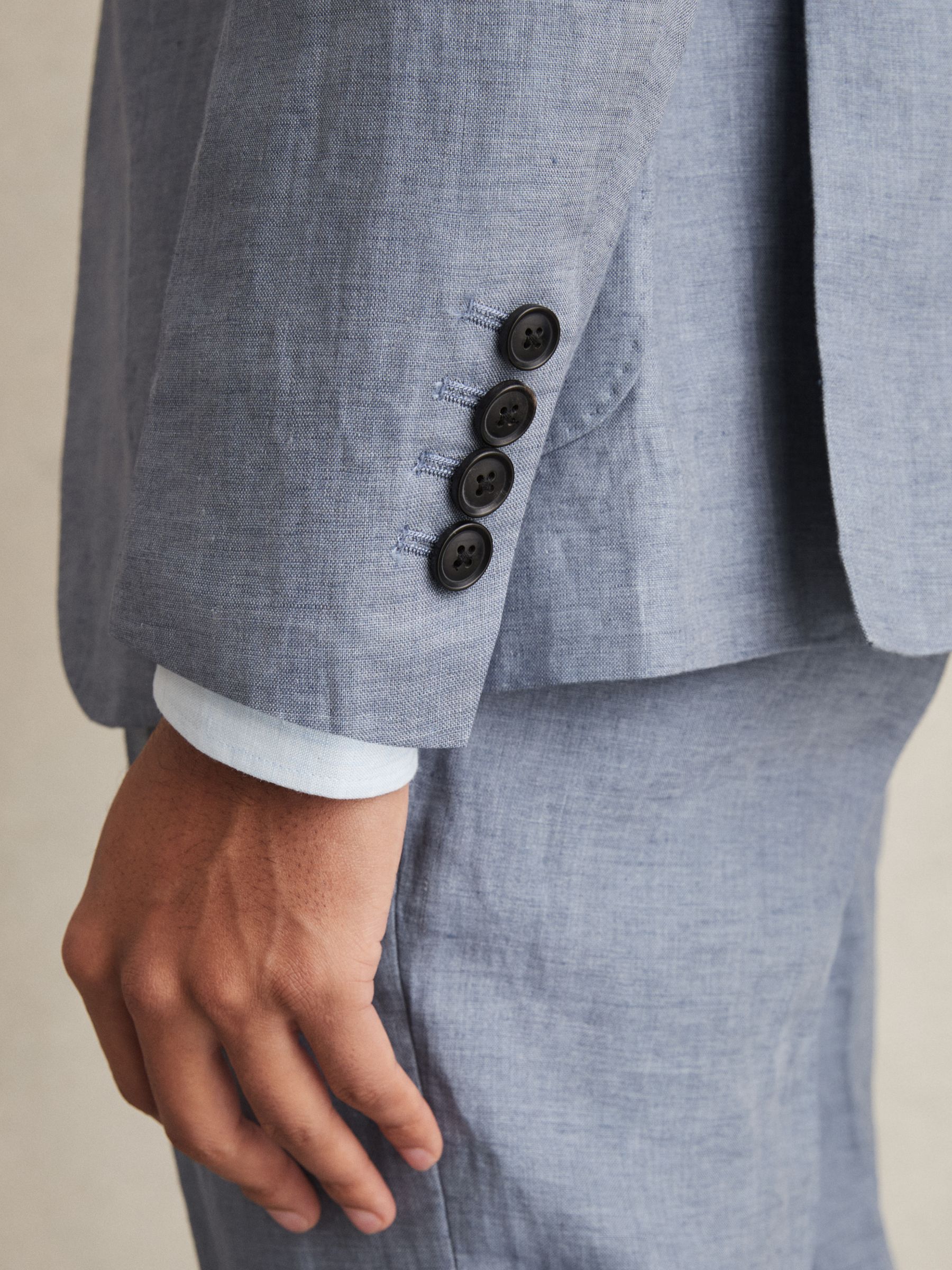 Linen Single-Breasted Suit Blazer Slim-Fit in Airforce Blue