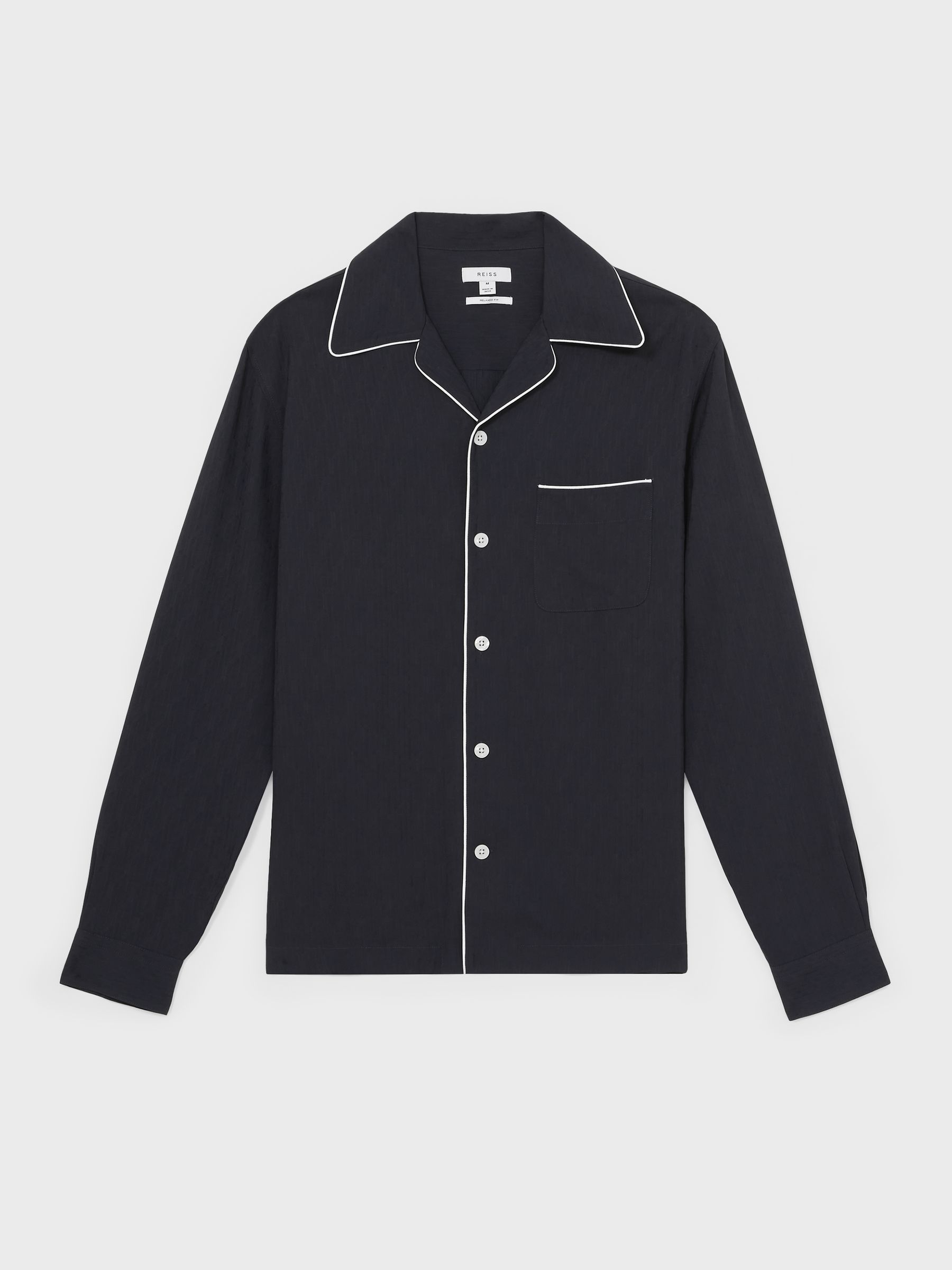 Cuban Collar Shirt with Piping Detail Shirt in Navy