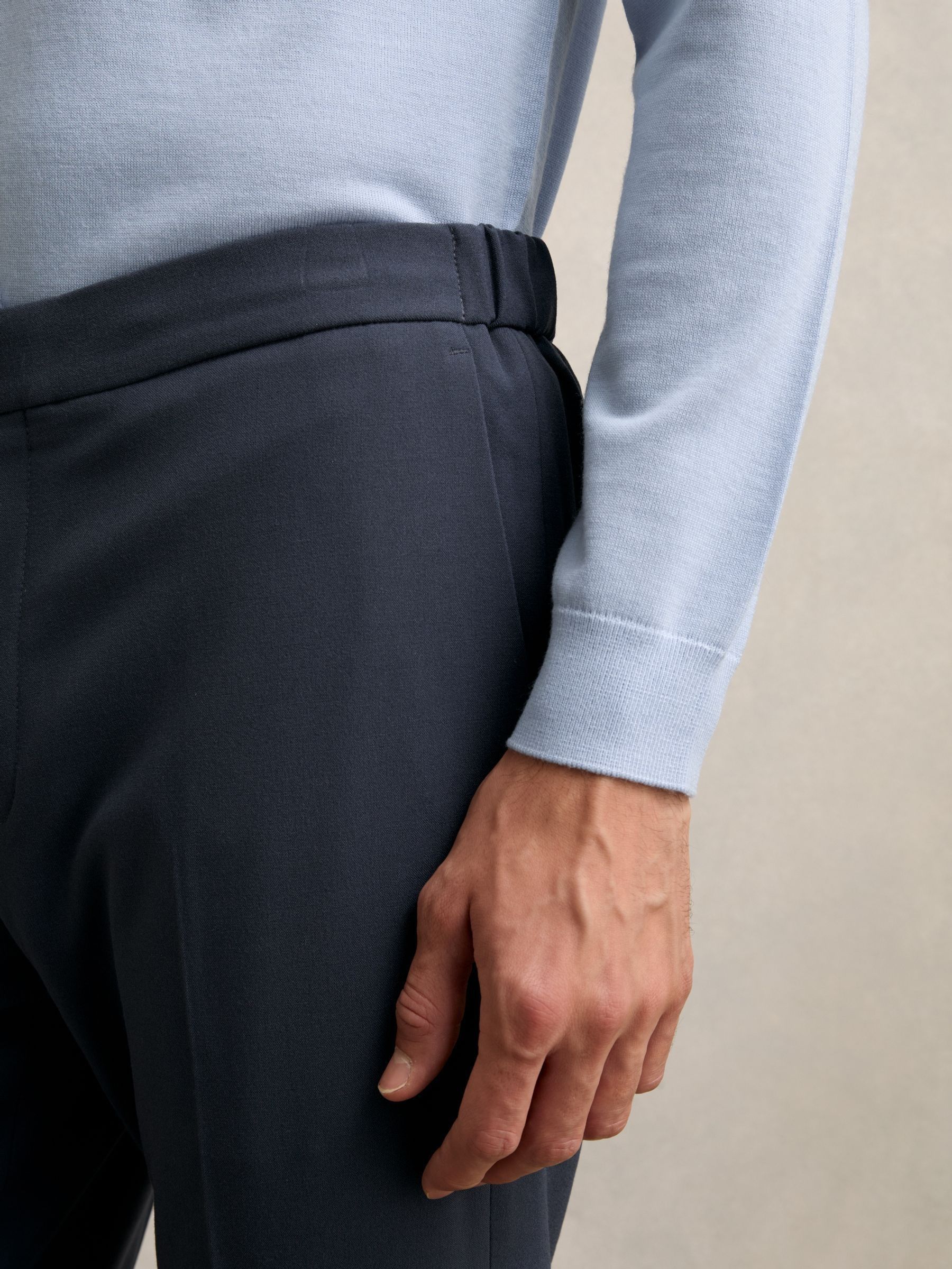 Stretch Slim Fit Drawstring Trousers in Airforce Blue