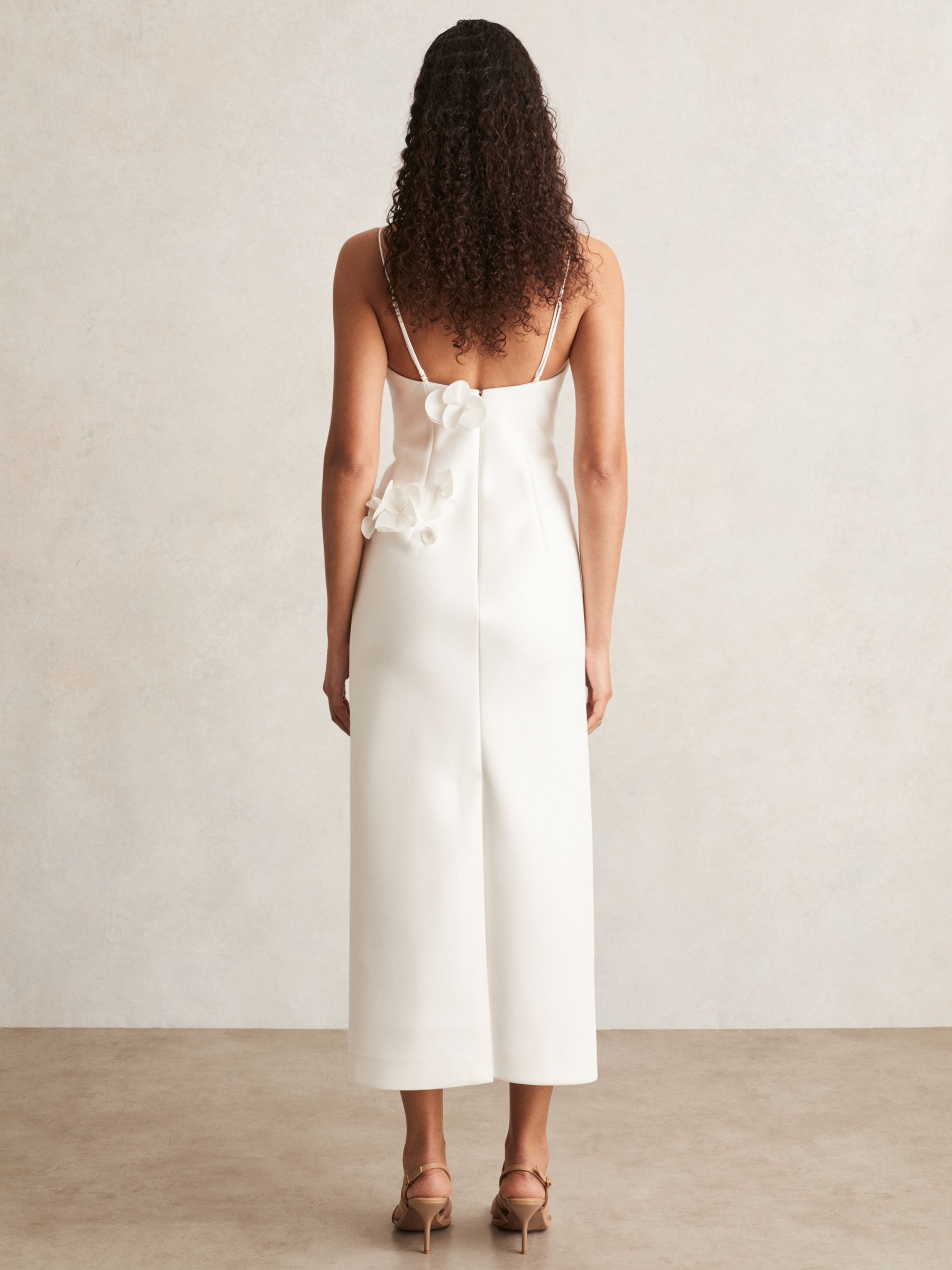 Acler Ivory Petal Detail Fitted Midi Dress in Ivory