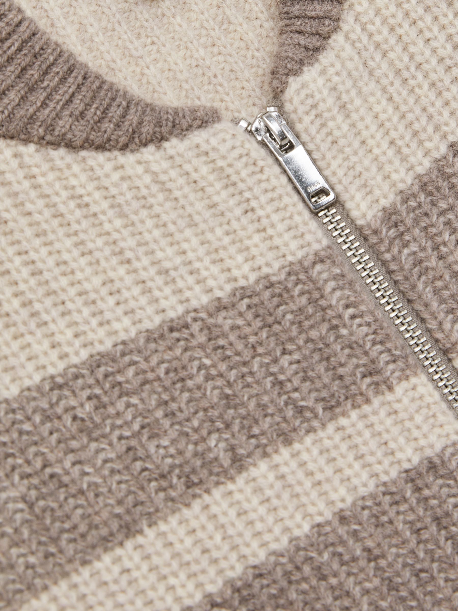 Wool Stripe Zip-Through Cardigan in Neutral/Brown