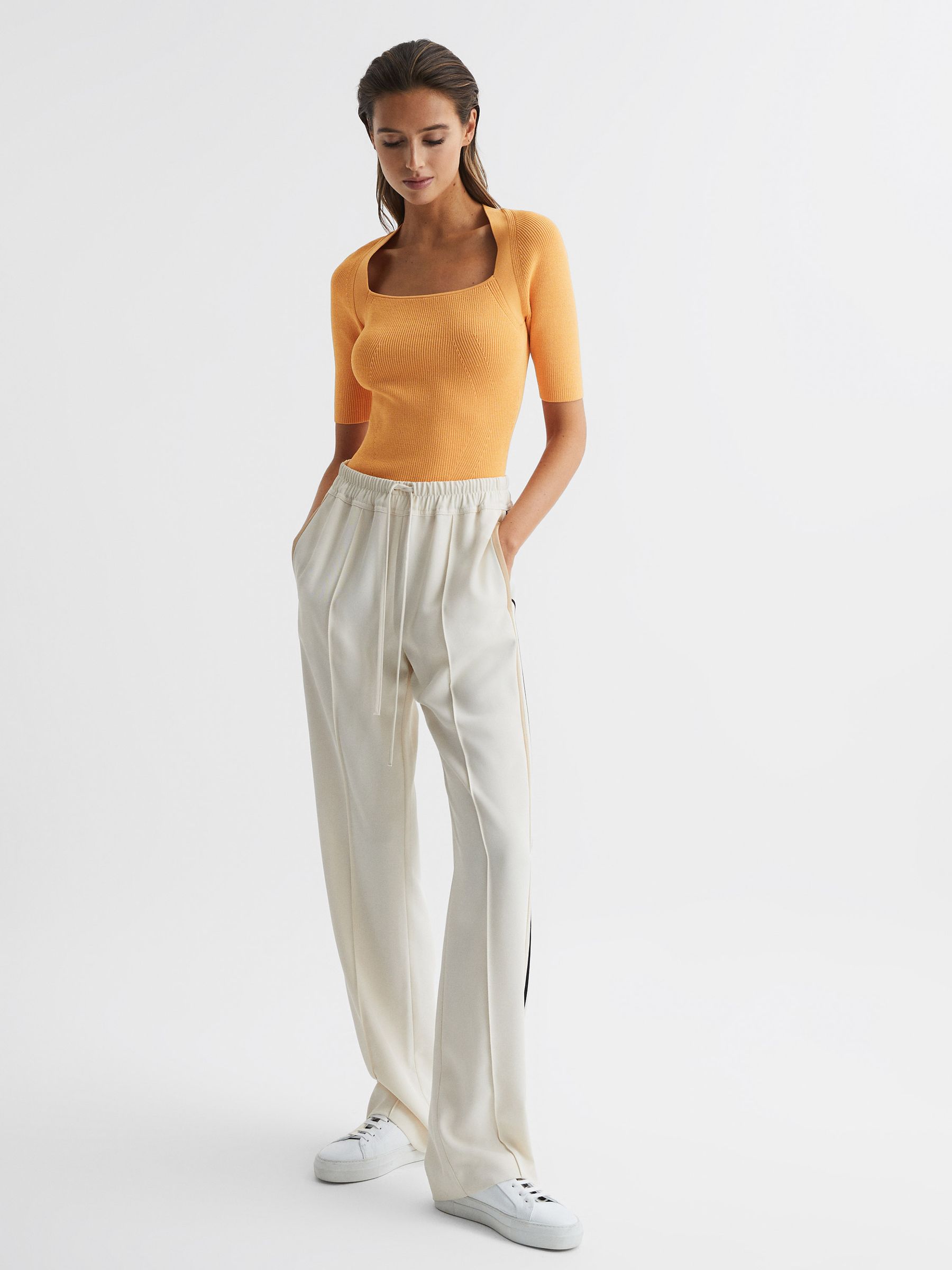 Square Neck Ribbed Top in Orange