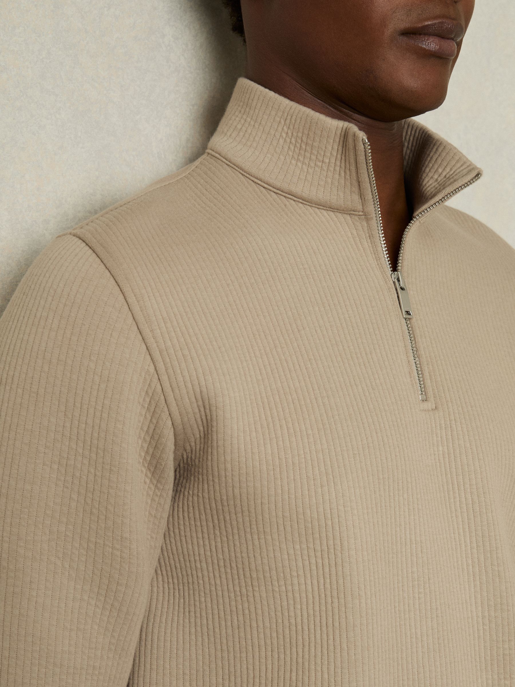 Half-Zip Funnel-Neck Jumper in Taupe