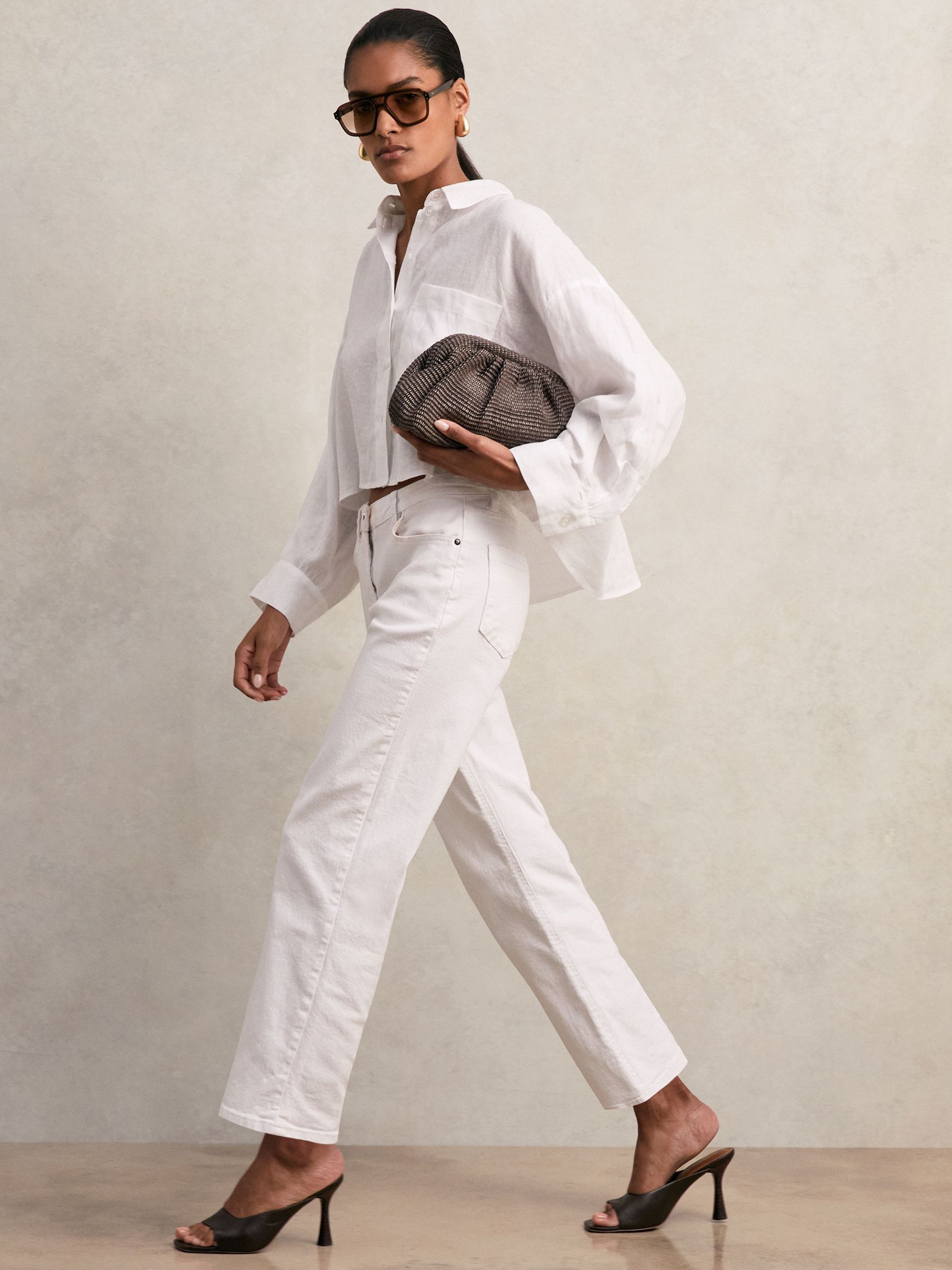 Oversize Linen Cropped Shirt in White