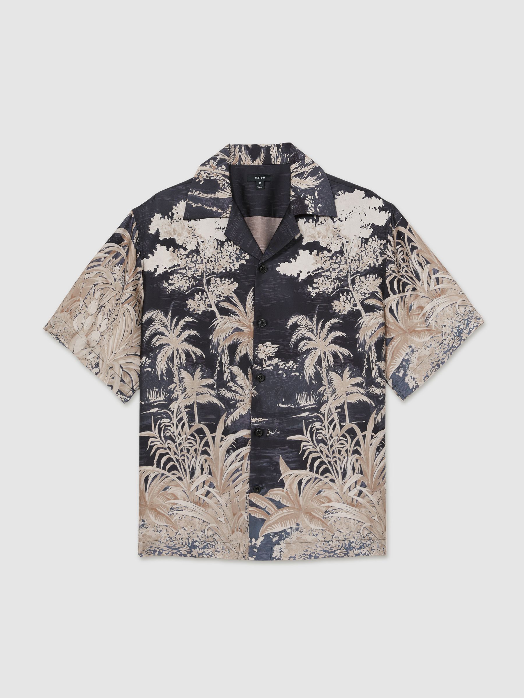 Jungle Print Cuban-Collar Shirt in Black