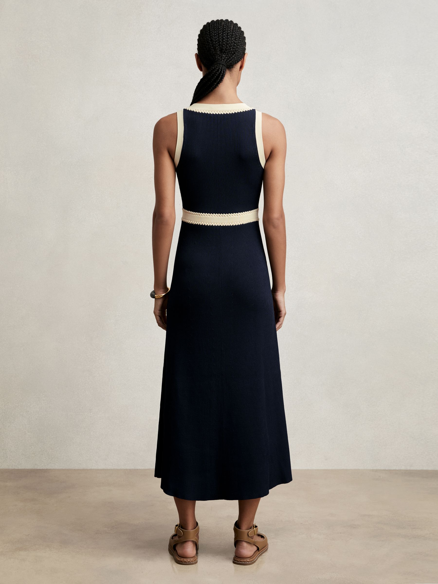 Craft-Stitch Knitted Midi Dress in Navy