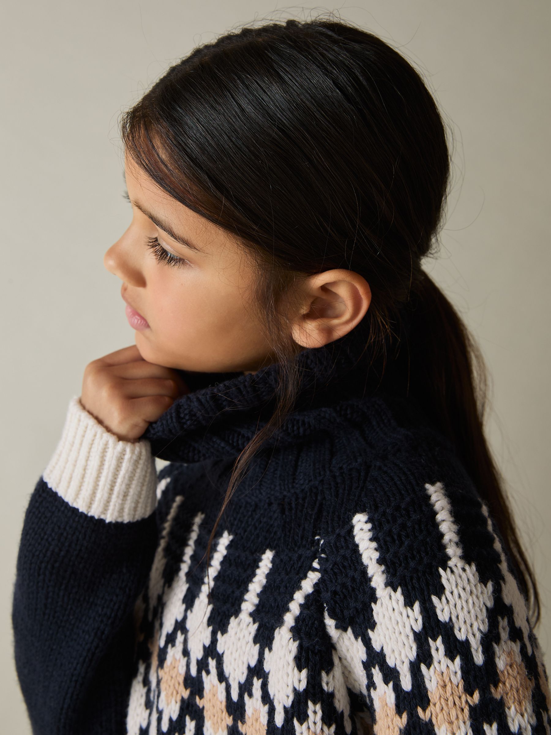 9-13 yrs Wool-Blend Fair Isle Roll-Neck Dress in Navy