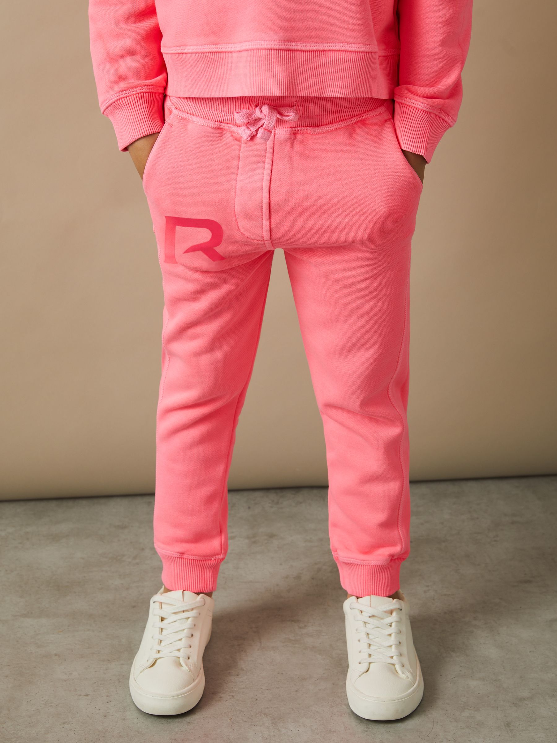4-9 yrs Oversized Logo Cotton Blend Drawstring Joggers in Bright Pink