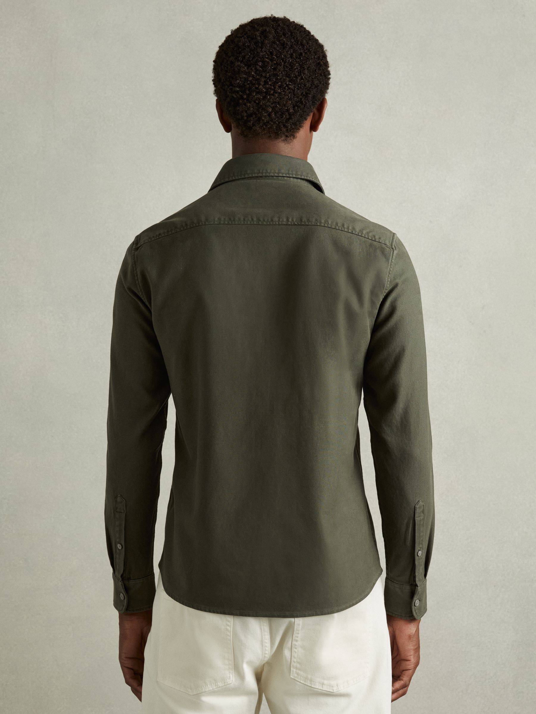 Cotton Blend Canvas Overshirt in Khaki Green