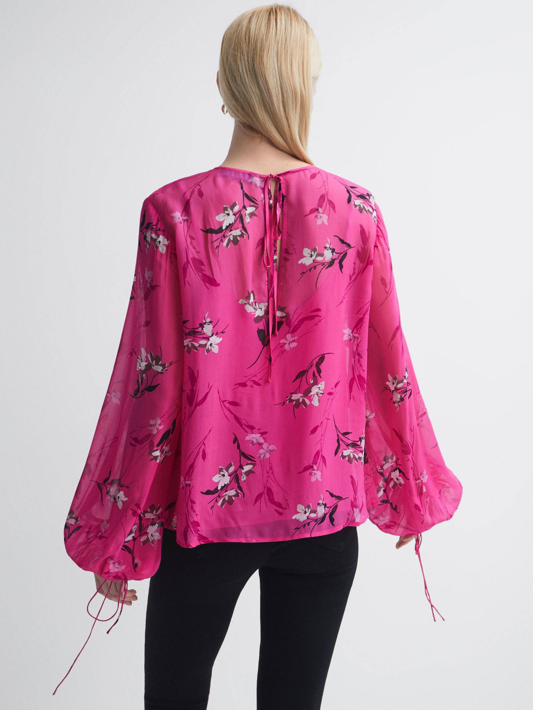 Florere Sheer Floral Top in Bright Pink