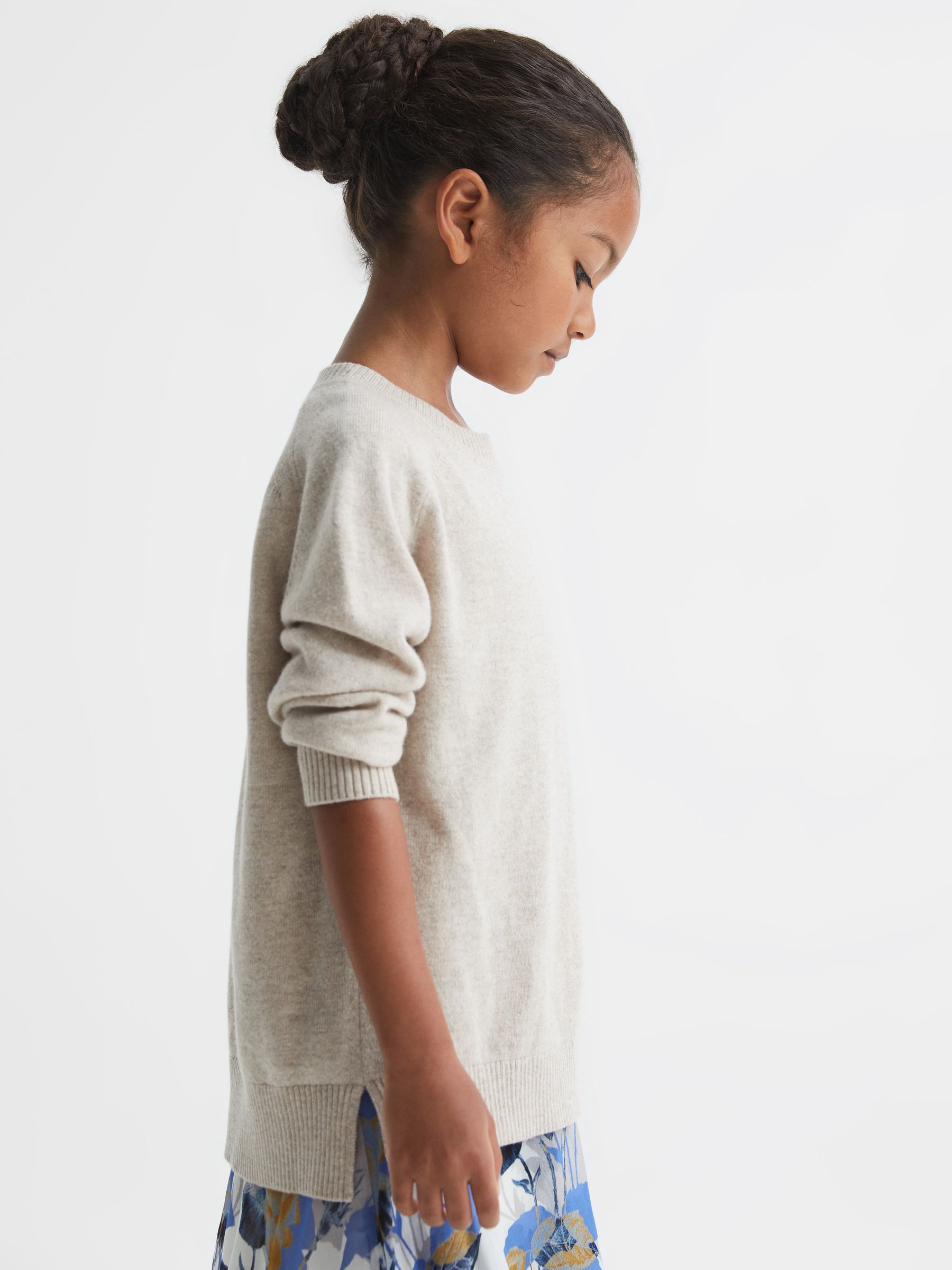 Senior Printed Dress With Crew Neck Jumper in Blue Print