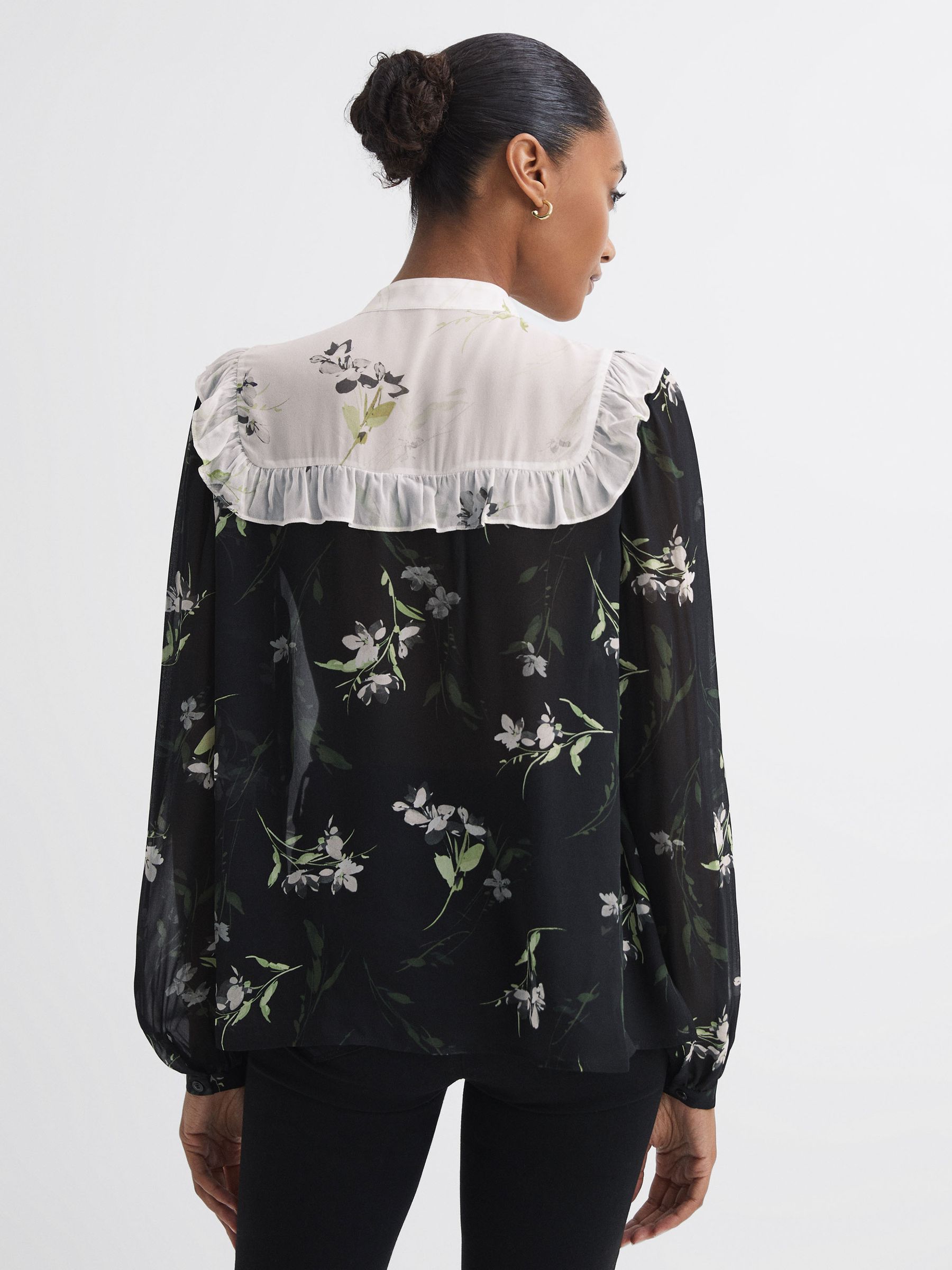 Florere Sheer Floral Blouse in Black