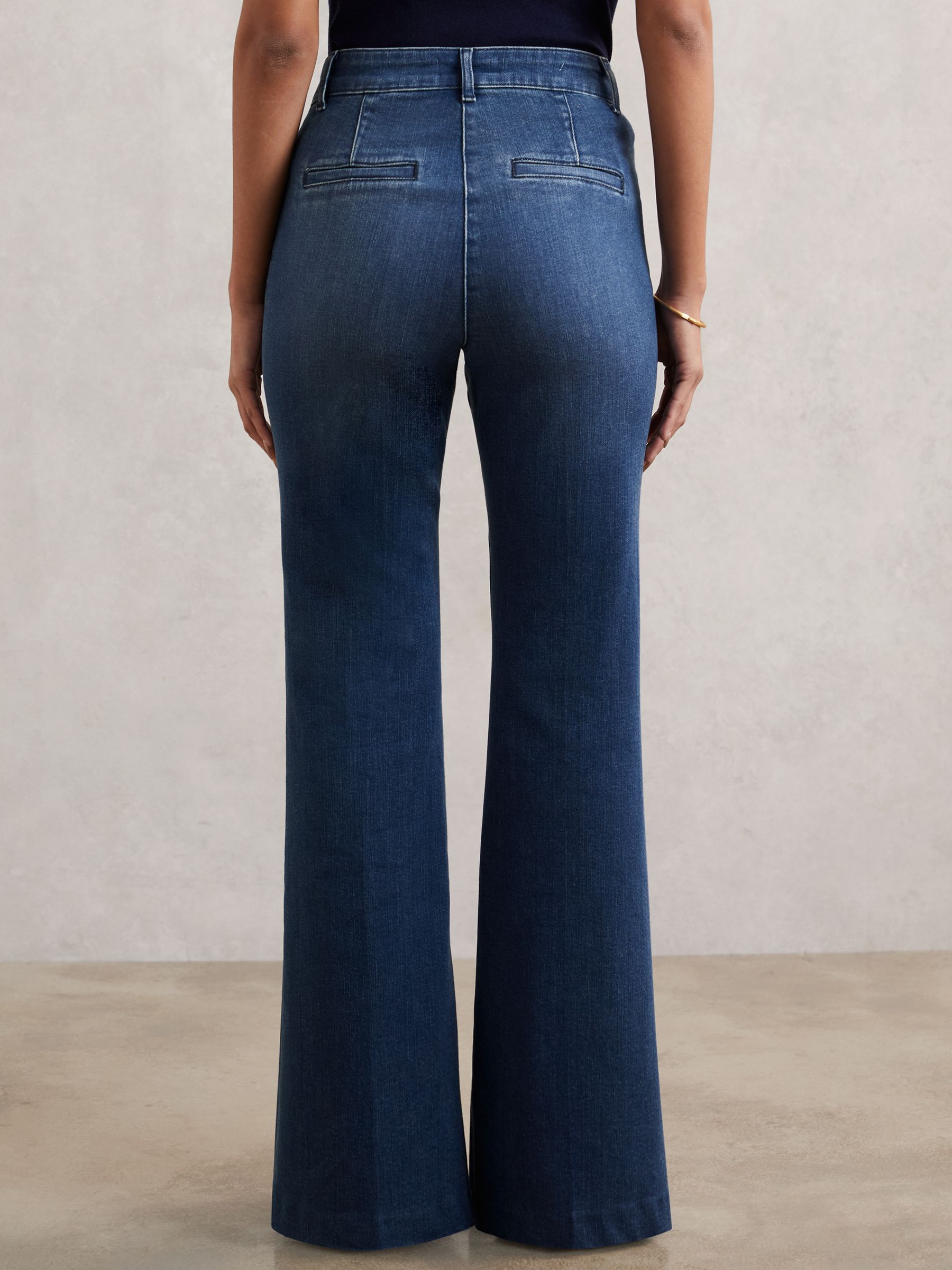 Petite Button-Detail High-Rise Flared Jeans in Mid Blue