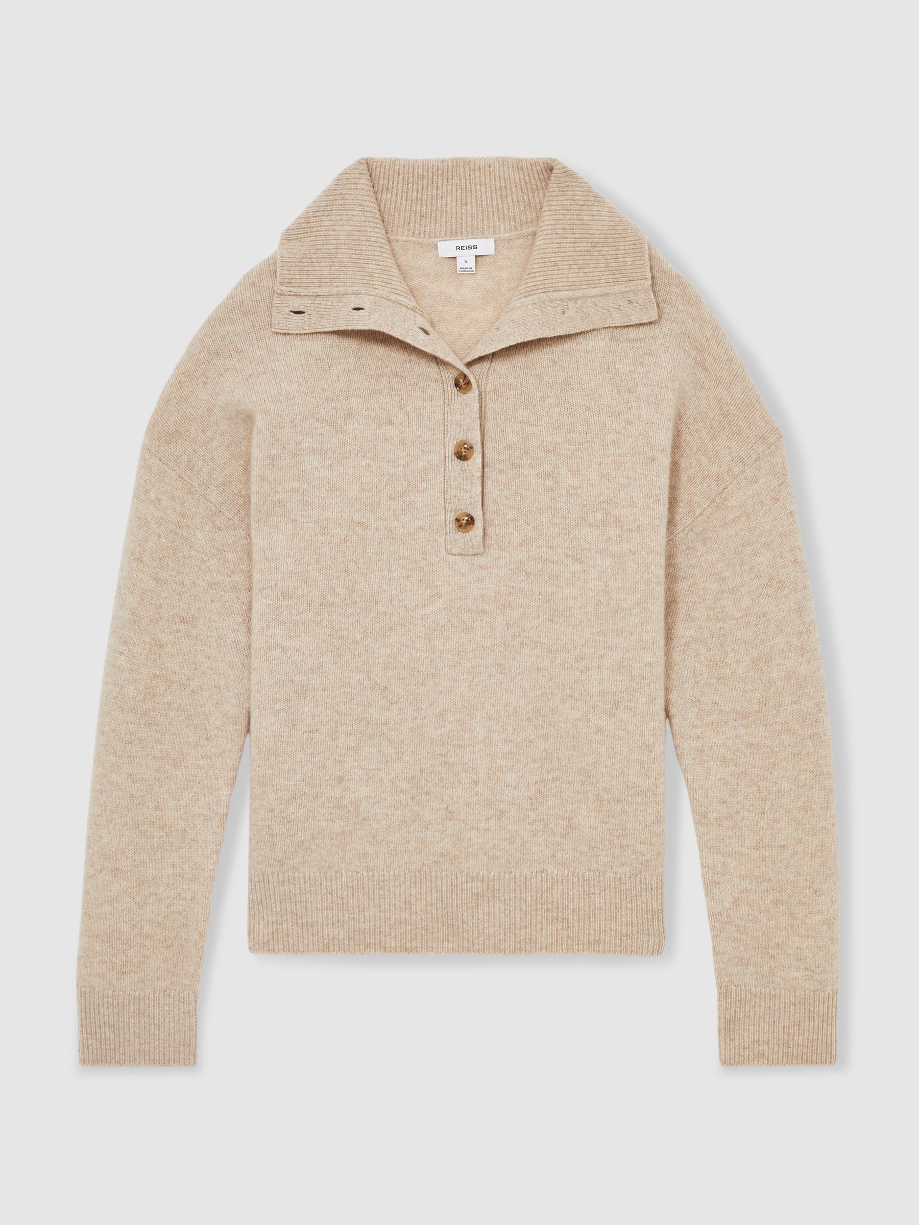 Wool-Cashmere Open-Neck Jumper in Neutral