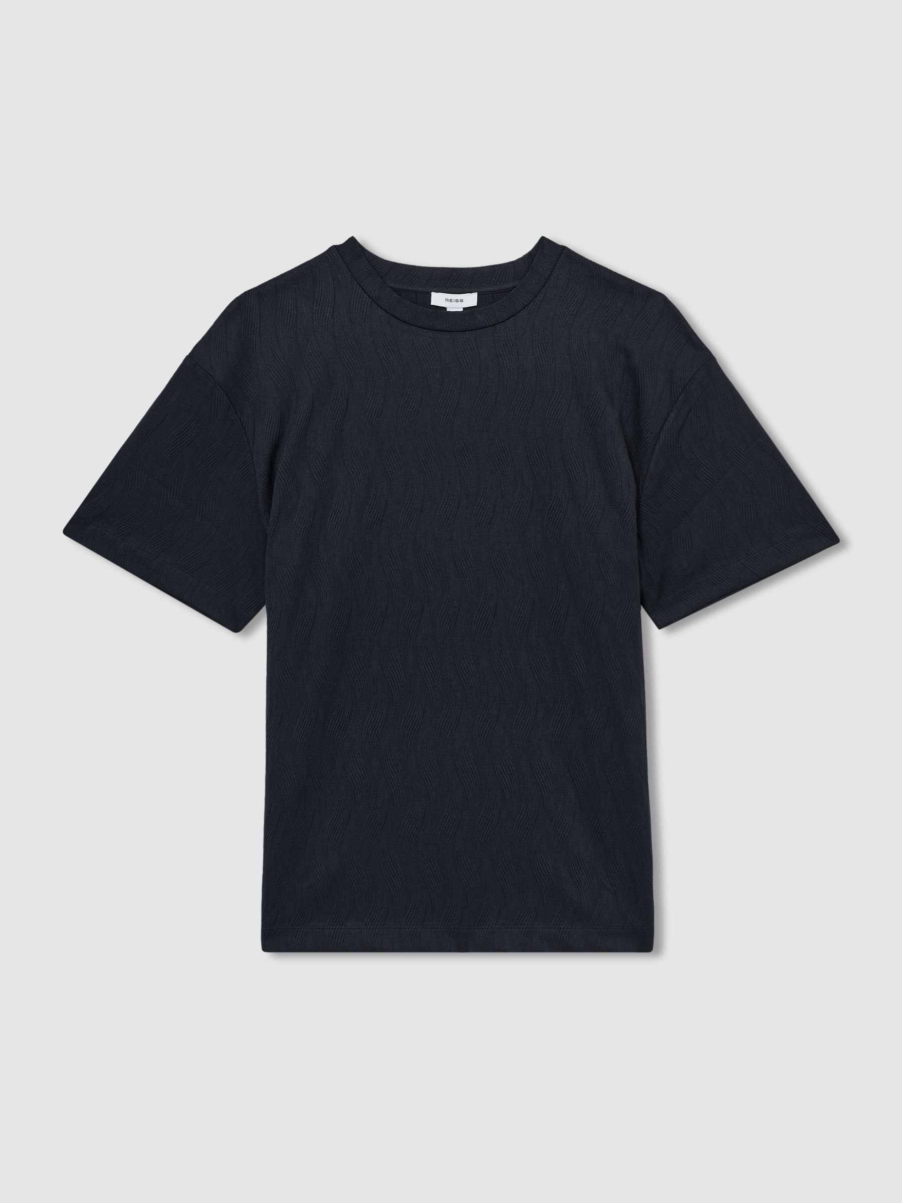 Oversized Wave-Jacquard T-Shirt in Navy