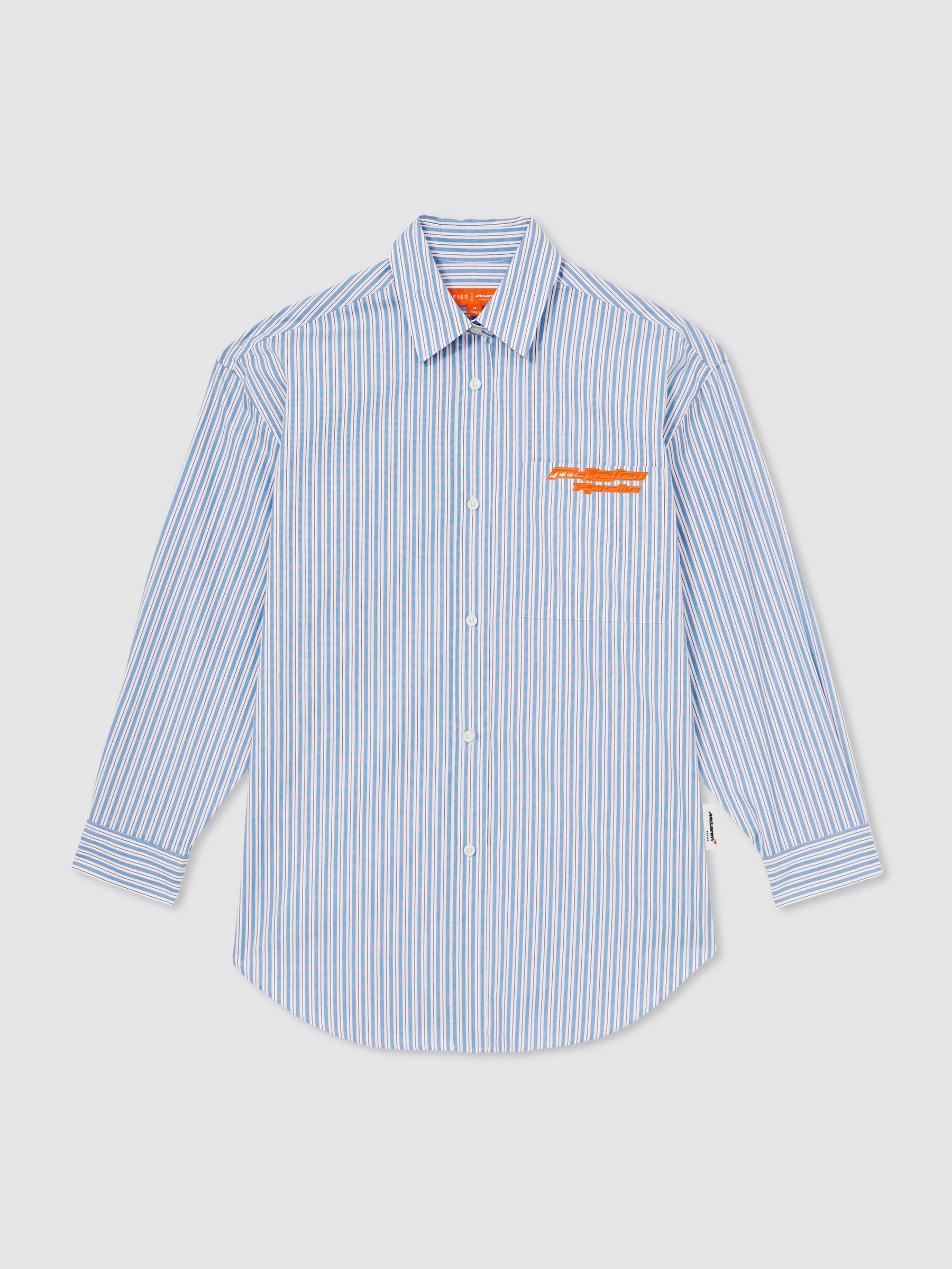 McLaren F1 Team Oversize Stripe Shirt in Soft Blue/White