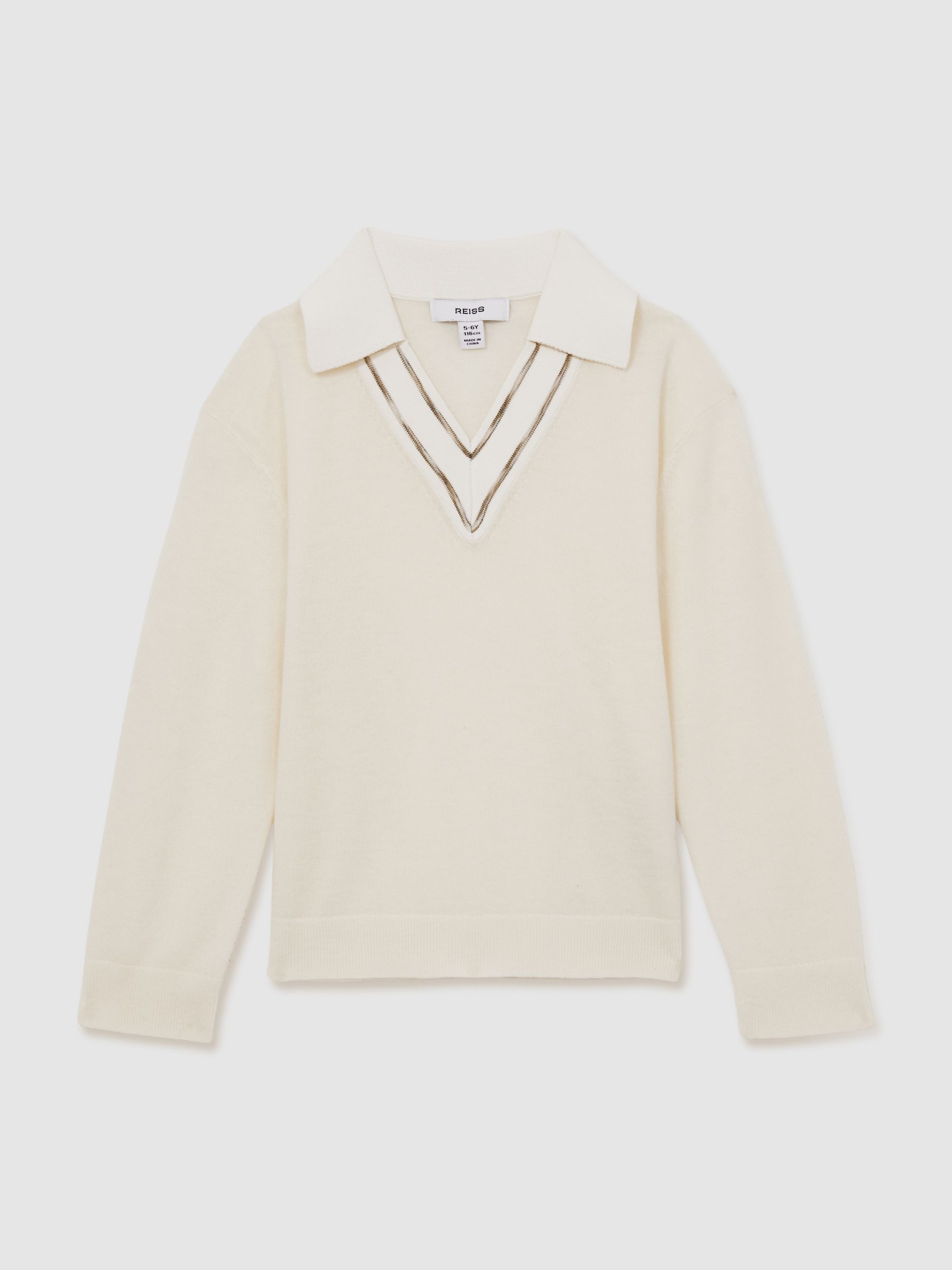 4-9 yrs Wool Collared Cricket Jumper in Ivory