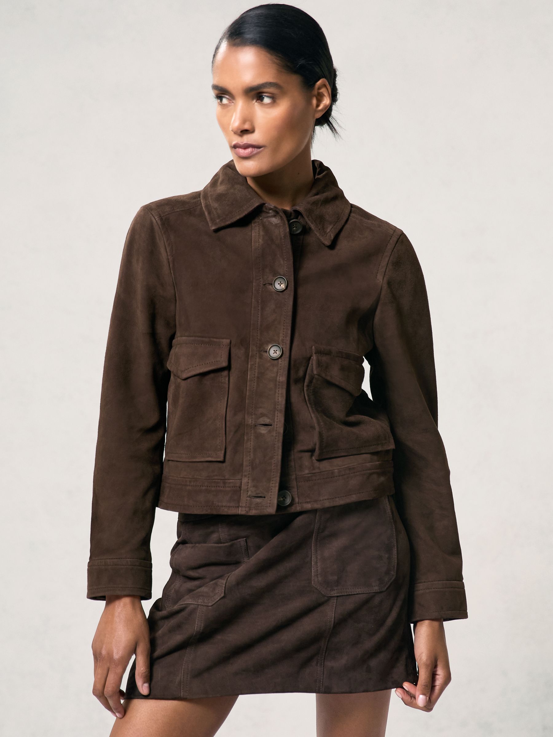 Suede Trucker Jacket in Chocolate Brown