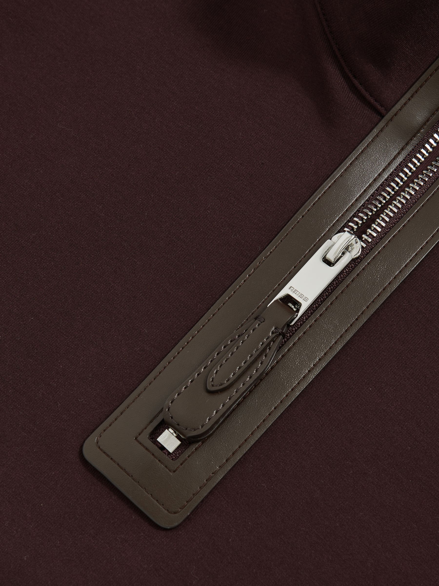 Leather-Placket Interlock Sweatshirt in Cherry Red