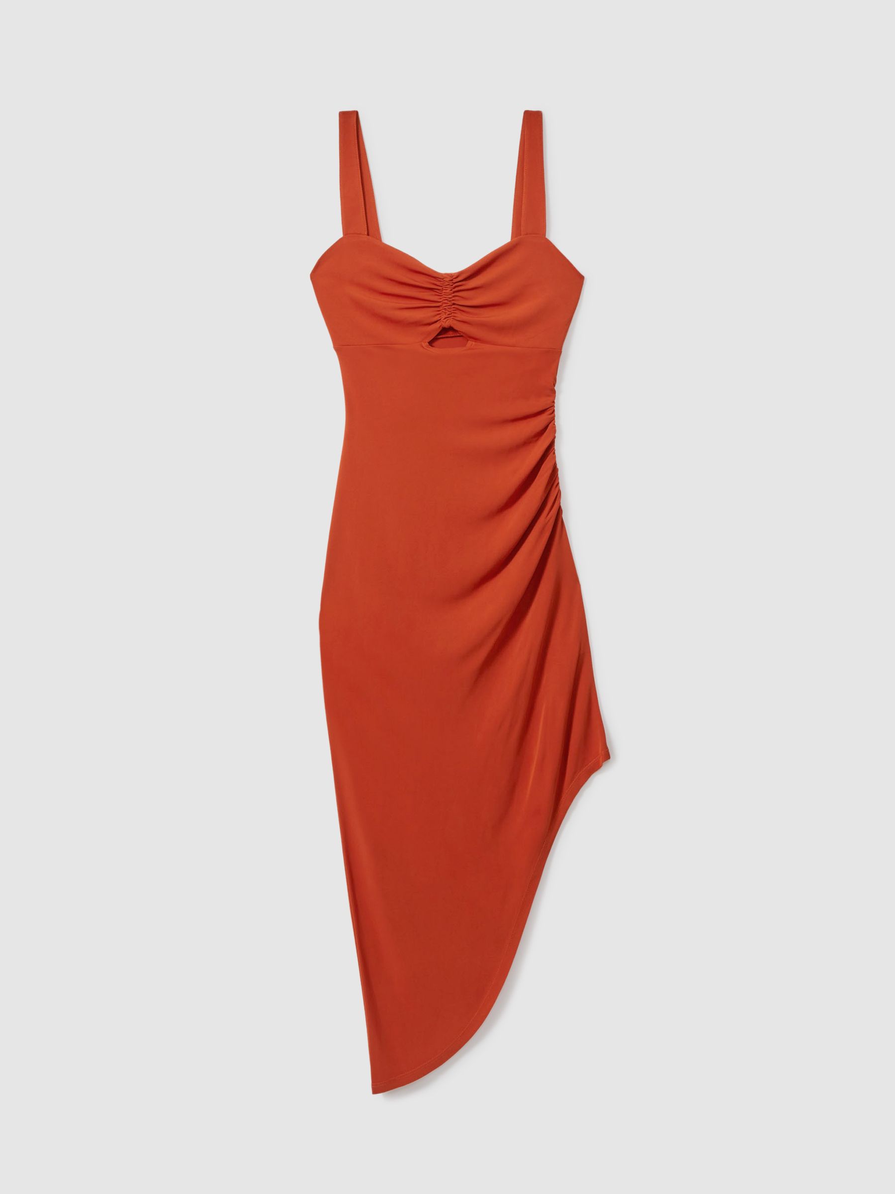 Jersey Ruched Midi Dress in Rust