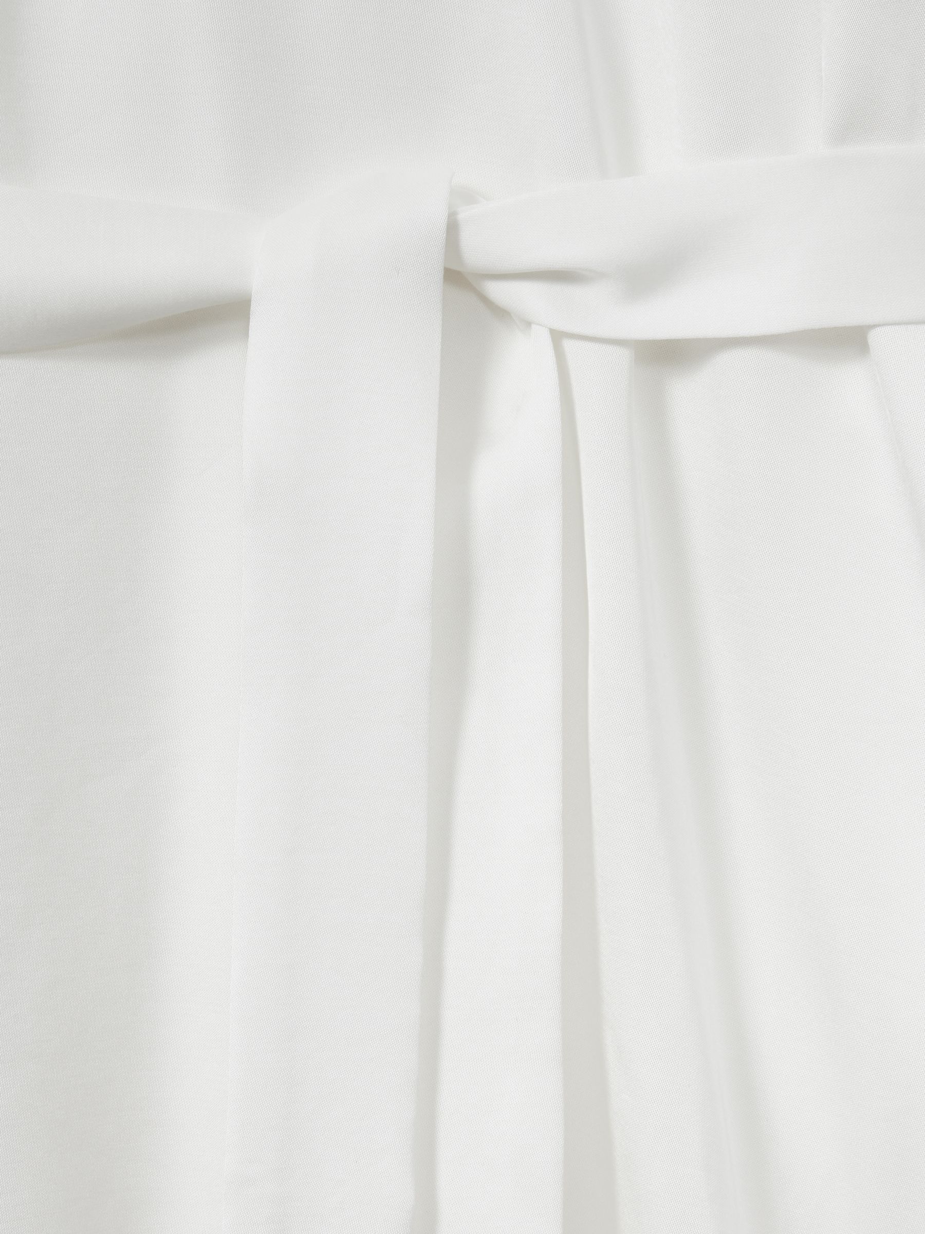 Woven High-Neck Belted Blouse in Ivory