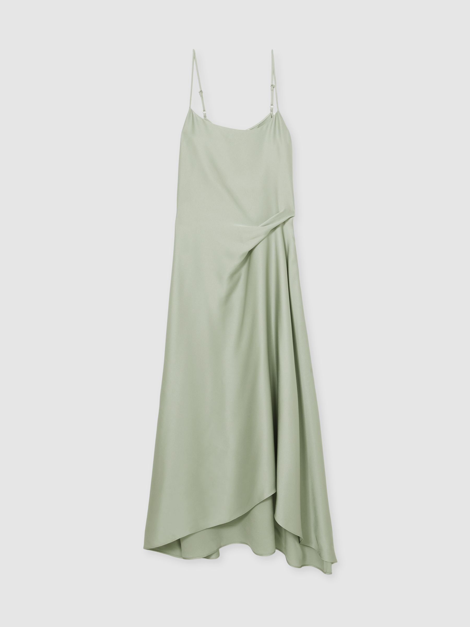 Satin Drape-Detail Slip Dress in Sage